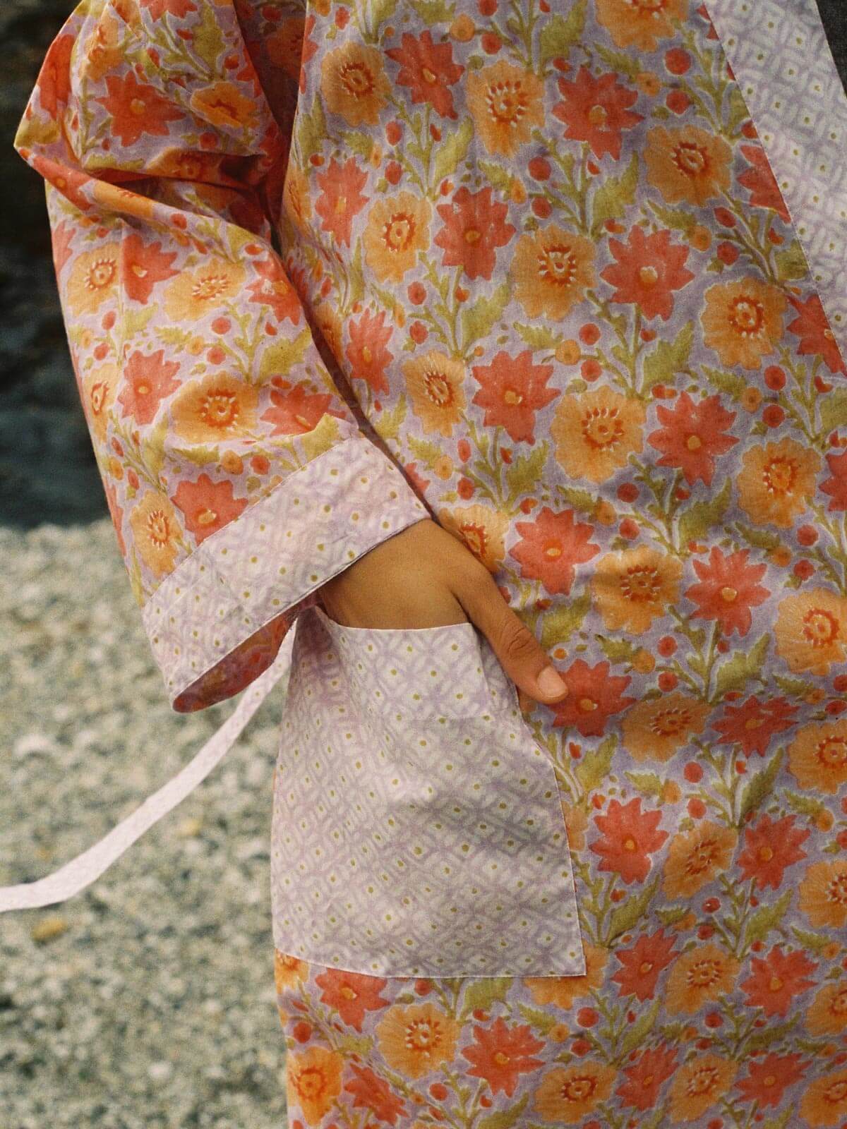 Handmade Block Print Cotton Robe - Soft Lilac Floral Kimono for Women | Perfect for Spa, Beach Cover-Up & Relaxing at Home