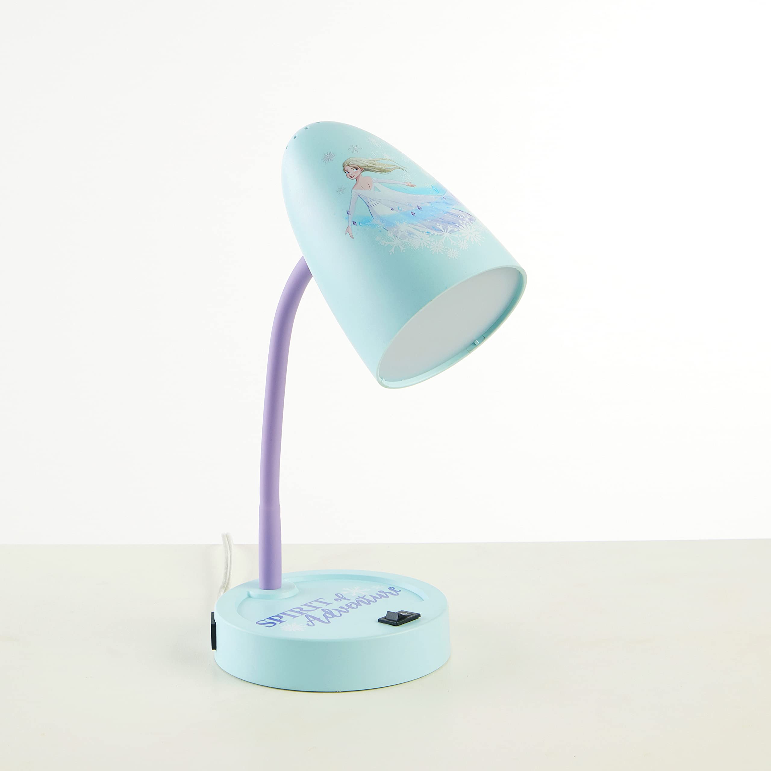 Disney Frozen LED Desk Lamp with USB Charging Port - Switch Operated Night Light for Kids Room, Study Table & Bedside Reading