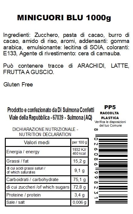 Sulmona Mini Chocolate Hearts Confetti - Blue, 1000g | Italian Wedding Favors, Party Decorations & Sweet Treats for Special Occasions