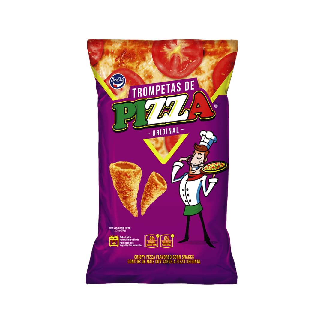 Original Bocadeli Trompetas de Pizza® - Authentic Pizza Flavored Corn Snacks, 2.7oz (1 Pack) - Perfect for Parties, Movie Nights & Snack Time