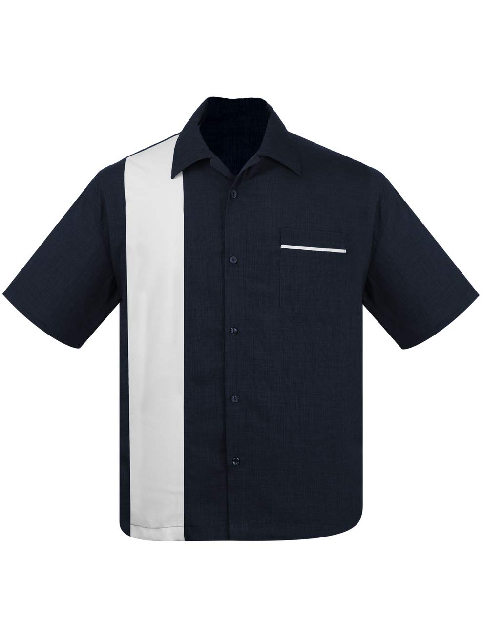 Steady Clothing Men's Pop-Check Single Panel Bowling Shirt - Navy & White Retro Style Casual Shirt for Men | Perfect for Bowling, Parties, and Vintage Fashion Outfits