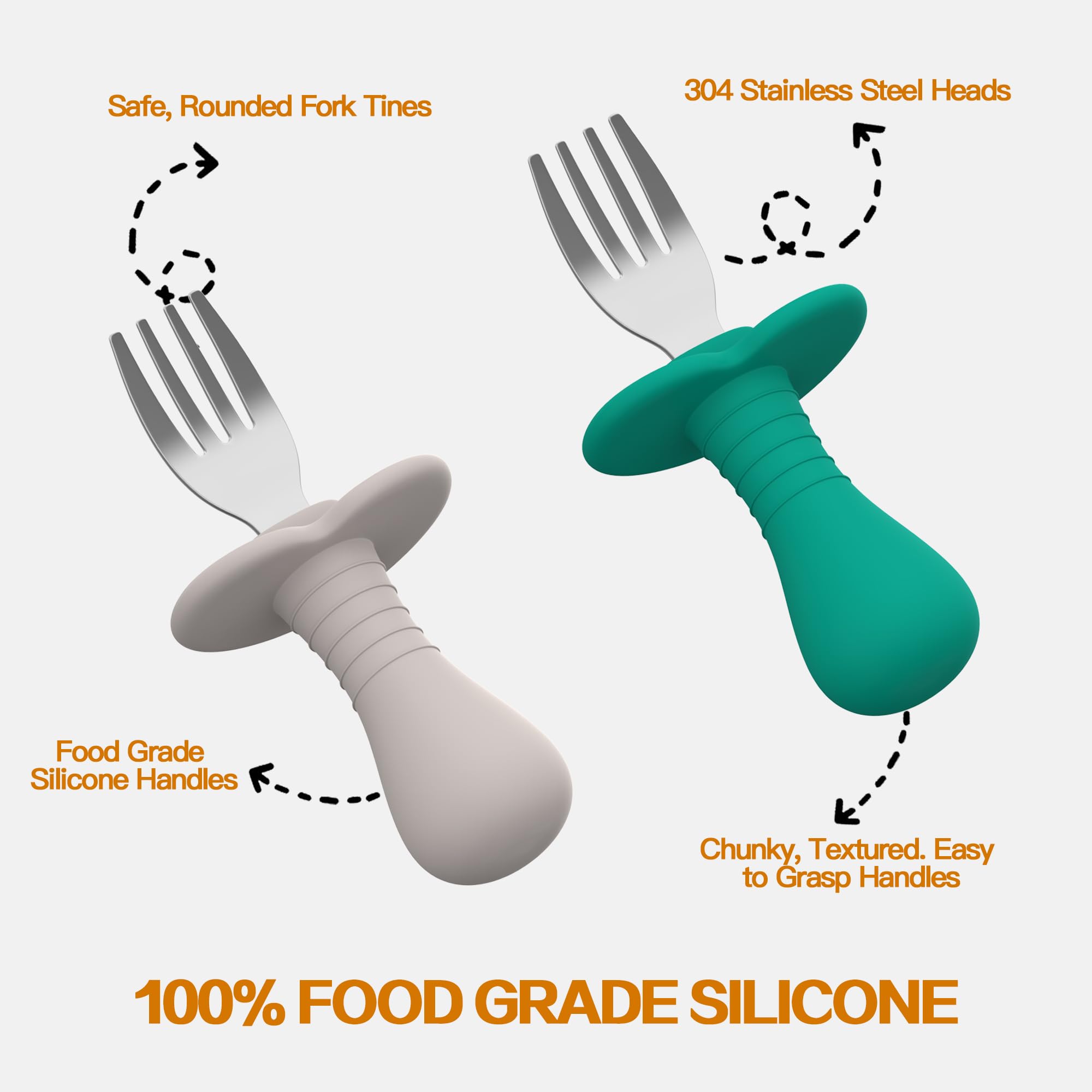 4-Piece Toddler Forks Set - BPA-Free Baby Forks with Soft Silicone Handle & 18/8 Stainless Steel - Anti-Choke Safety Design for Kids - Perfect for Baby-Led Weaning, Preschool Meals & Travel Snacks