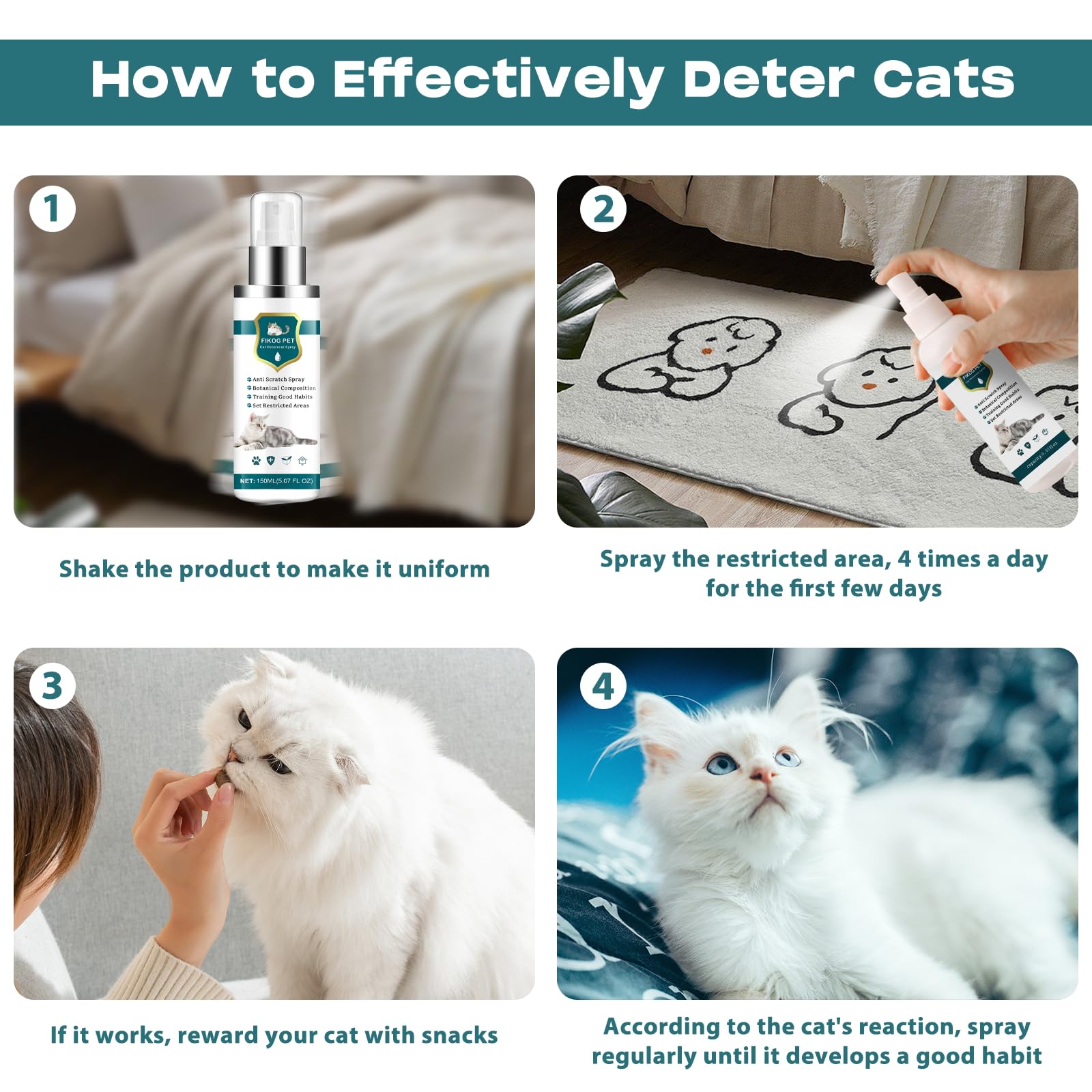 Natural Cat Repellent Spray - Indoor & Outdoor Cat Deterrent for Furniture Protection | Effective Training Aid to Stop Scratching on Sofas, Rugs, Curtains | Safe for Kittens & Cats | Perfect for Home, Garden & Pet Training