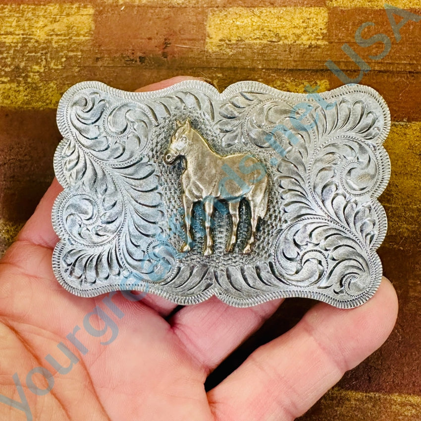 Vintage Boyd Sterling Silver Overlay Western Belt Buckle - Genuine Handcrafted Cowboy Accessory for Rodeo, Country Music & Western Fashion Enthusiasts