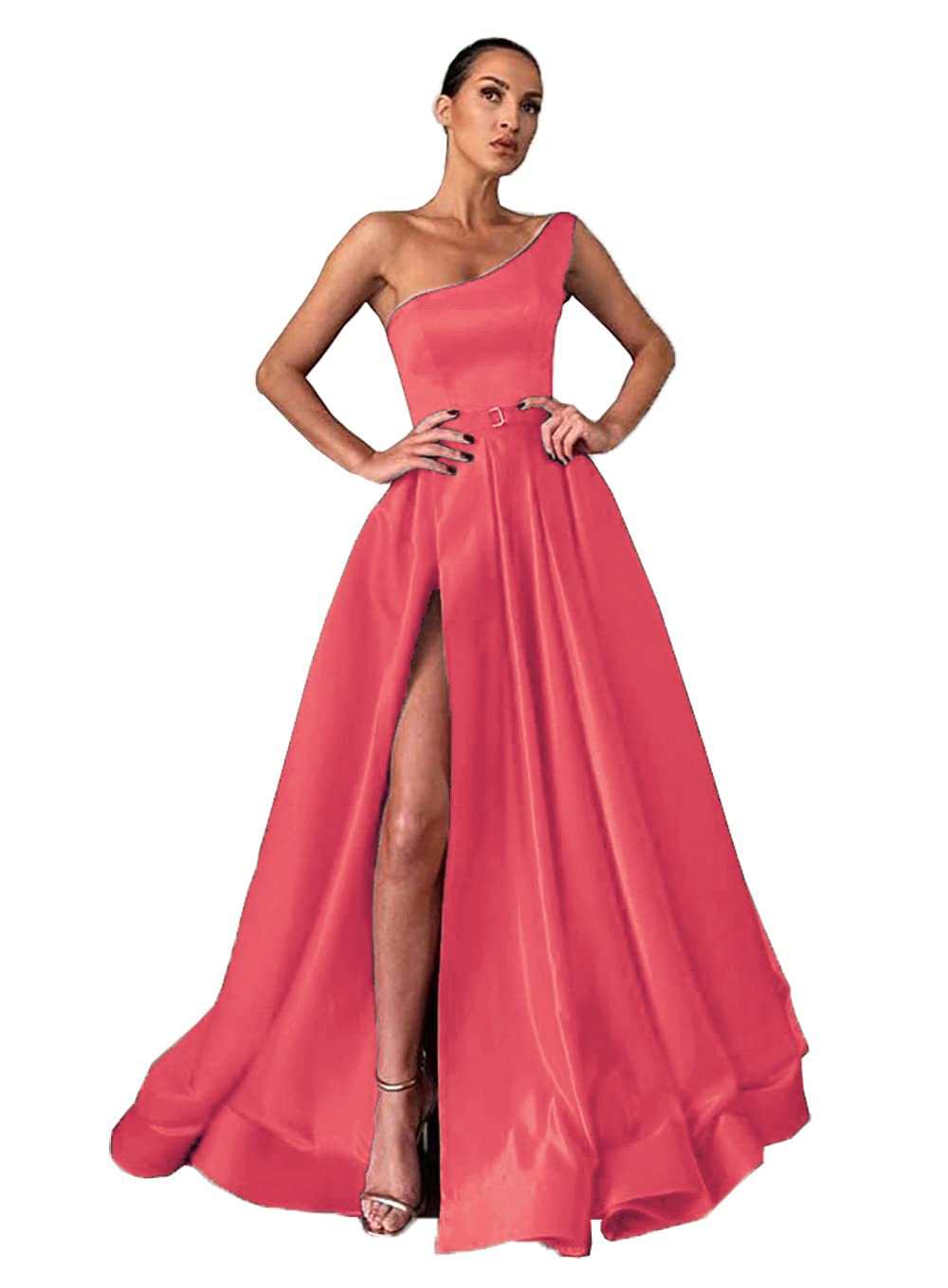 Elegant Xjizu Women's One Shoulder Satin Prom Dress - Long Split Formal Evening Gown for Homecoming, Ball & Special Occasions