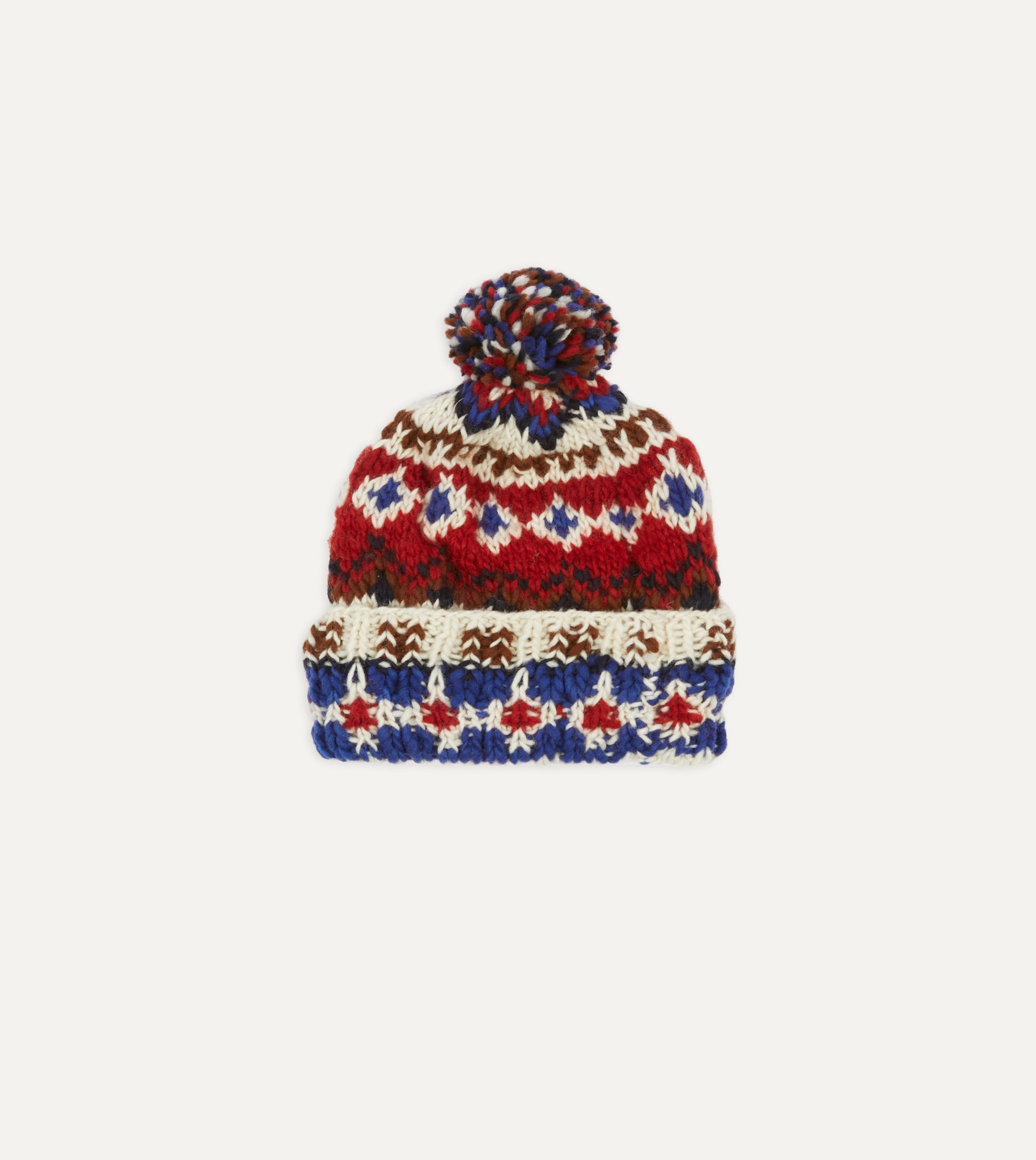 Drake's Ecru Fairisle Merino Wool Knit Cap - Warm Winter Beanie for Men & Women - Perfect for Skiing, Hiking and Outdoor Activities