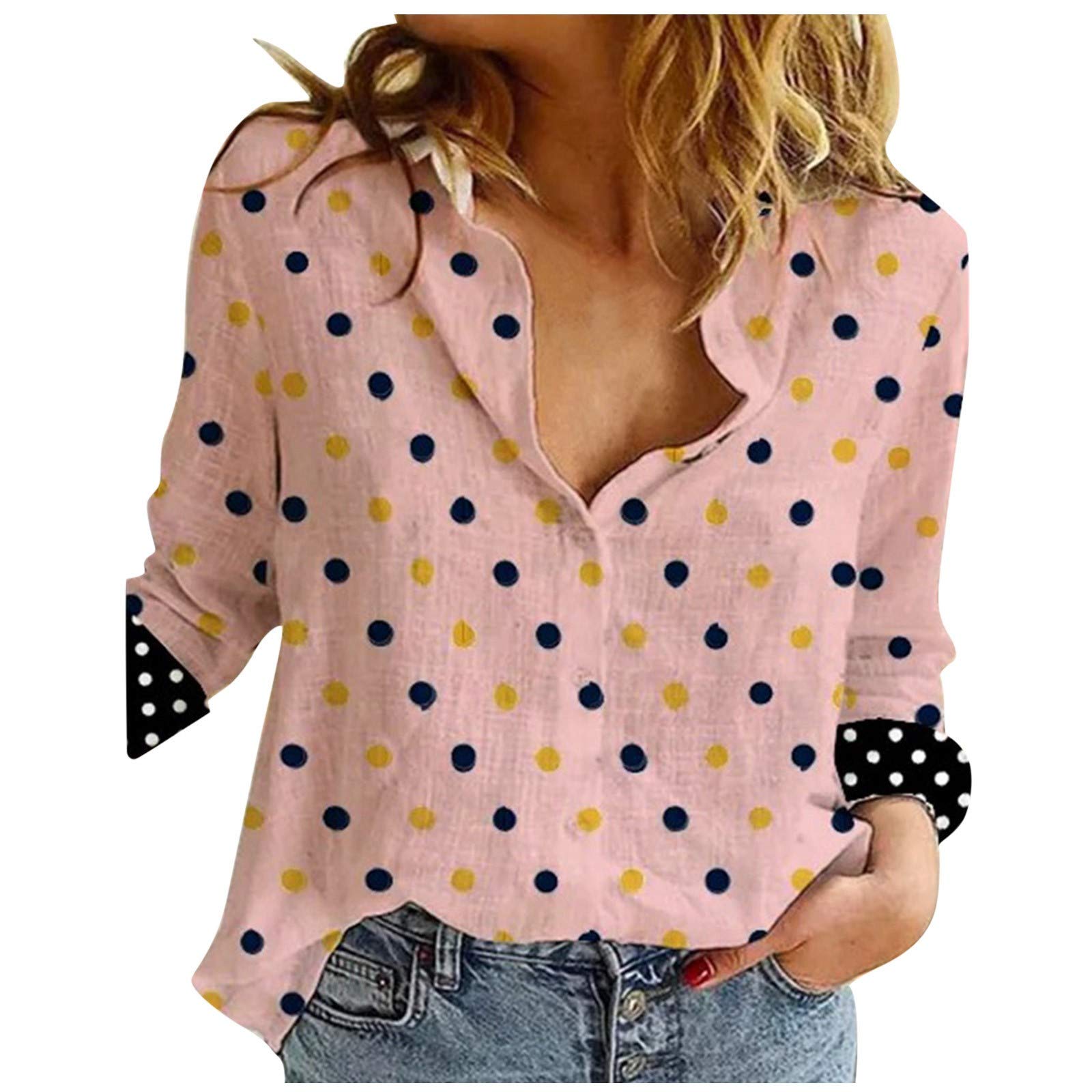 Stylish Dylanlla Women's Long Sleeve V-Neck T-Shirt - Loose Fit Button Flower Tunic Top for Casual Wear, Work & Date Nights | Soft Blouse & Comfortable Sweatshirt Alternative