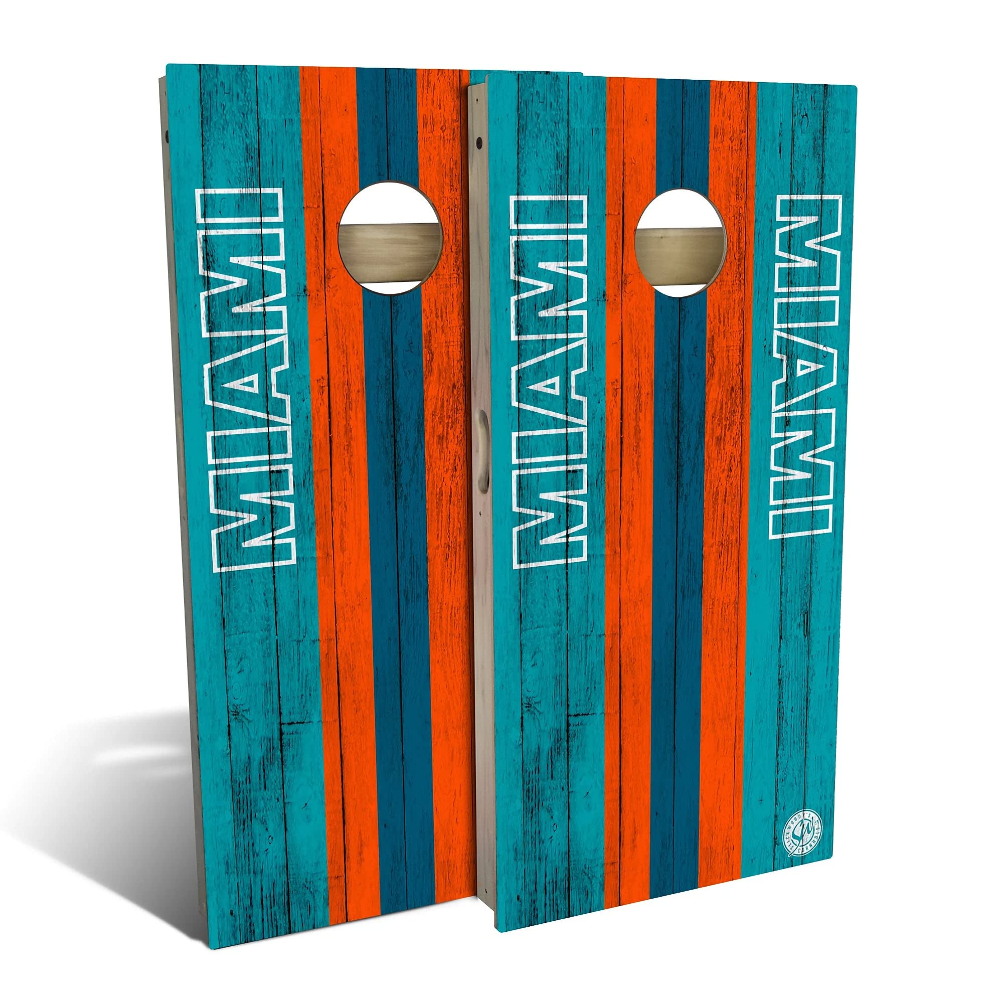 Miami City Themed Cornhole Game Set - 2 Premium Wooden Boards & 8 Bean Bags - Outdoor Lawn Games for Backyard, Tailgating, and Beach Parties - Multiple Sizes & Accessories Included