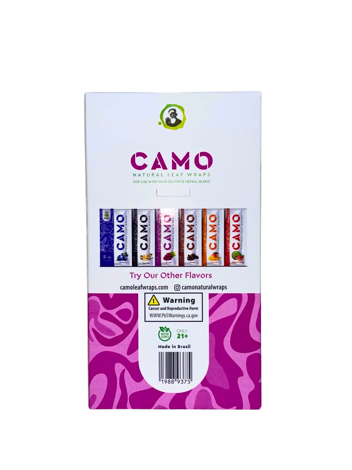 Natural Afghan Hemp Leaf Wraps - Camo Design - Sealed Box with 125 Wraps (25x5) - Grape Flavor - Perfect for Rolling Tobacco or Herbal Blends
