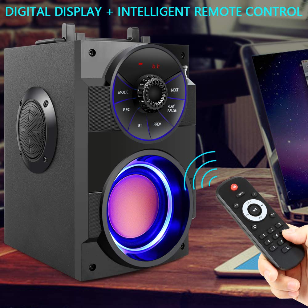 TAMPROAD Portable Bluetooth Speaker with Subwoofer - Wireless Speaker with Rich Bass, FM Radio & Remote Control for iPhone, Android, PC, TV - Perfect for Outdoor, Indoor, Party & Home Entertainment
