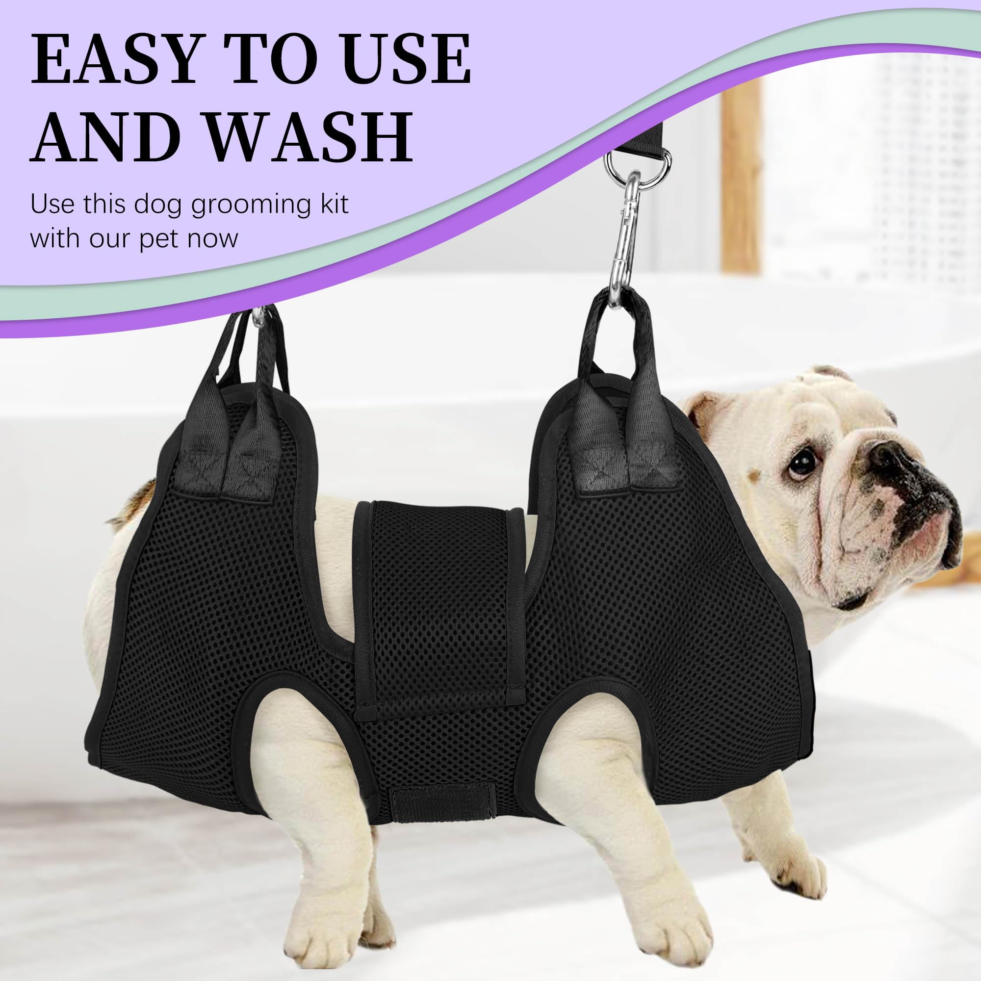 Small Dog Grooming Hammock for Nail Trimming - Pet Sling Harness for Safe Nail Clipping (Black, Size S) - Perfect for Home Grooming & Vet Visits