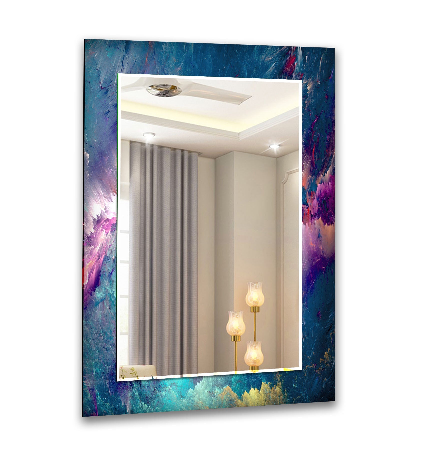 Blue & Purple Lightning Wall Mirror - Modern Decorative Mirror for Living Room, Bedroom, or Entryway - Shatterproof & Stylish Home Decor Accent