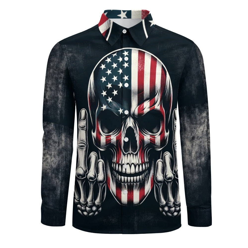 American Skull Middle Finger Graphic Long Sleeve T-Shirt - Edgy Casual Streetwear for Men & Women | Perfect for Concerts, Parties and Rebellious Fashion