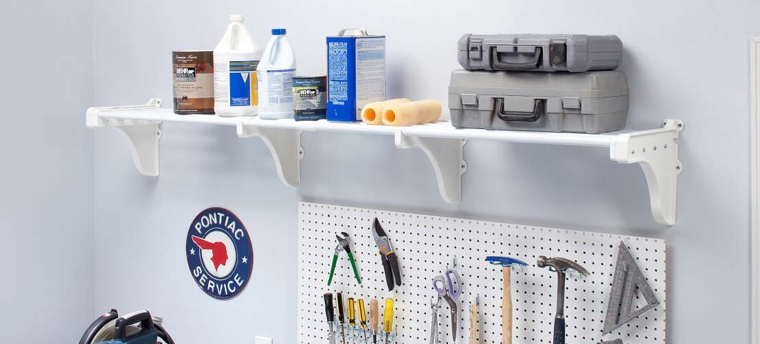 EZ Shelf Expandable Garage Shelf - White, Easy to Install, Heavy Duty (Holds up to 250 Lbs) - Wall Mounted Storage Organizer for Garage, Basement, Laundry Room (40.5