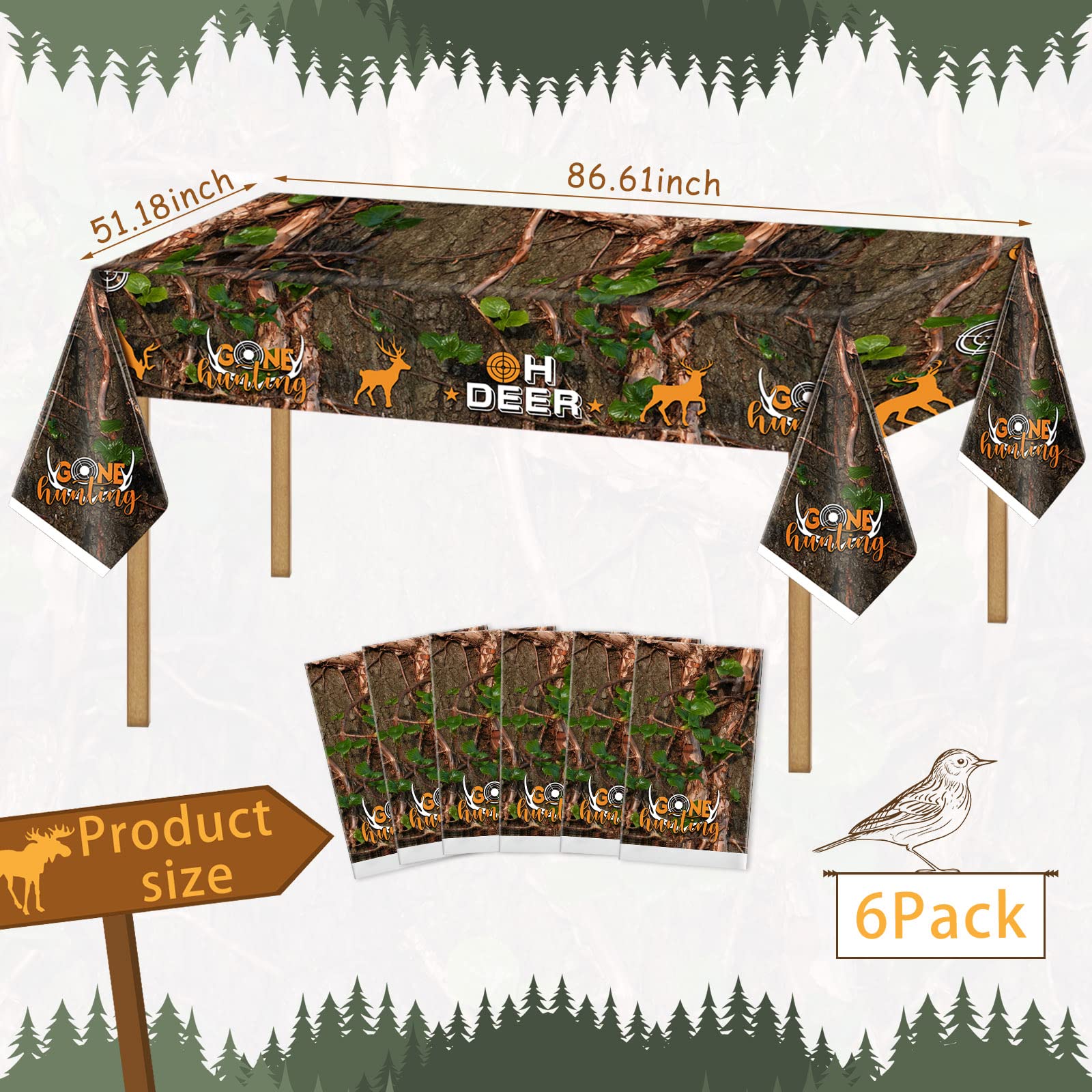 Camo Hunting Tablecloths - 6-Piece Plastic Table Covers for Hunting Theme Parties, Birthday Decorations & Baby Showers | Durable, Waterproof Outdoor Party Supplies for Camping, Picnics, and Tailgating