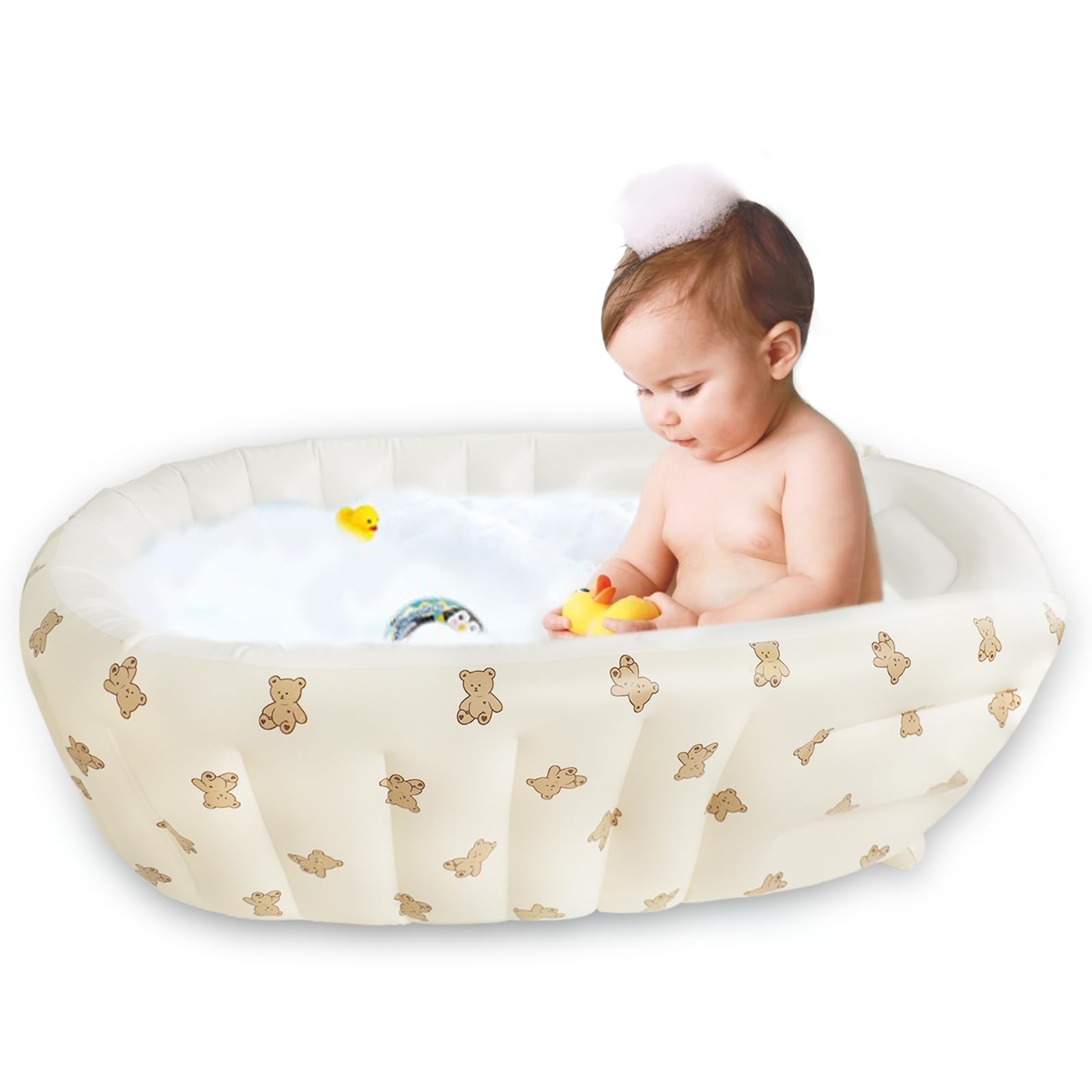 Inflatable Baby Bathtub with Built-in Pump | Portable Collapsible Infant Tub for Newborns & Toddlers 0-5 Years | Non-Slip Travel Mini Pool | Bear Design | Perfect for Bath Time, Travel & Outdoor Water Play