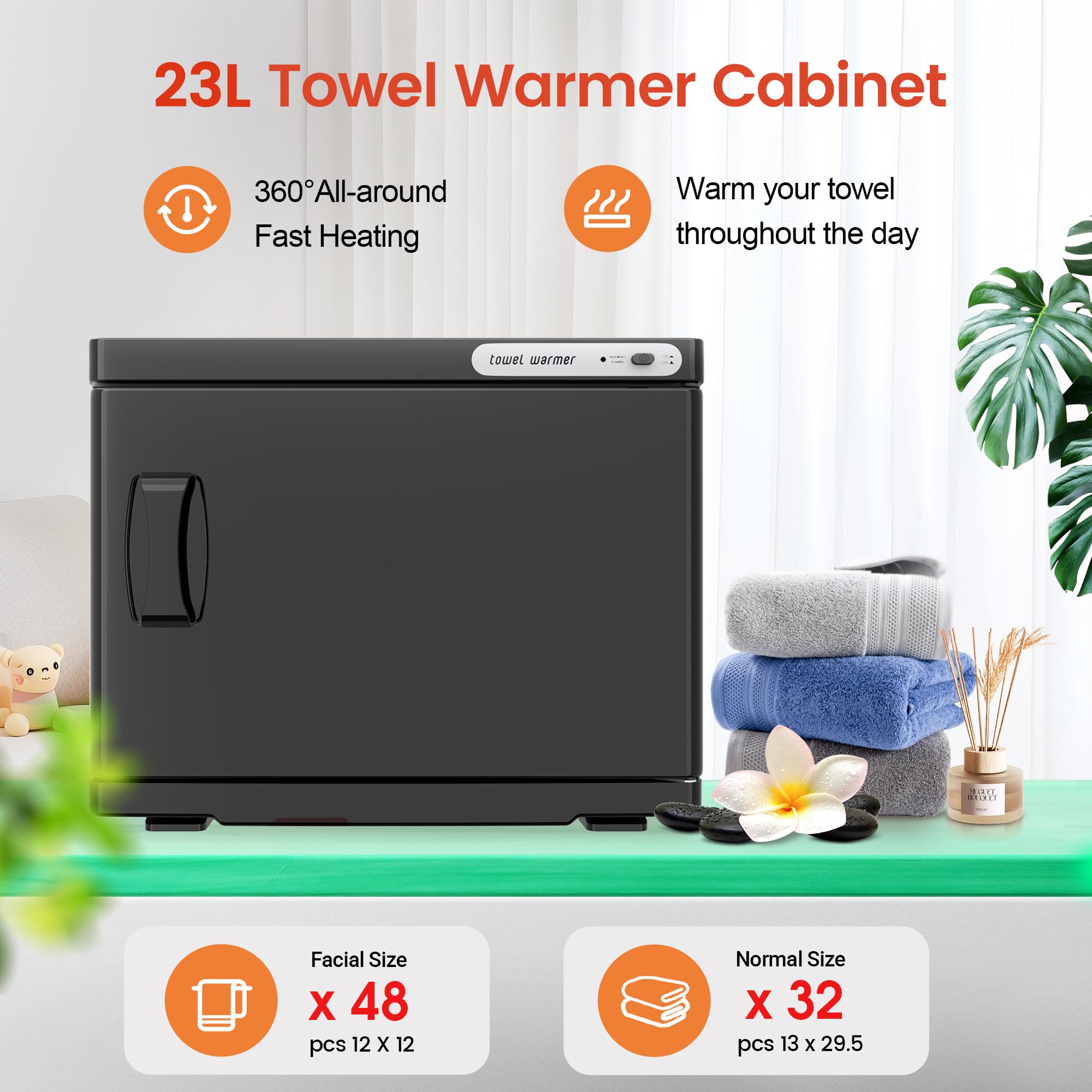 Premium 23L Towel Warmer Cabinet - Holds 32 Wet Facial Towels | Electric Hot Towel Heater for Spa, Salon & Home Use | Perfect for Facial Treatments, Hair Styling & Relaxation | Black