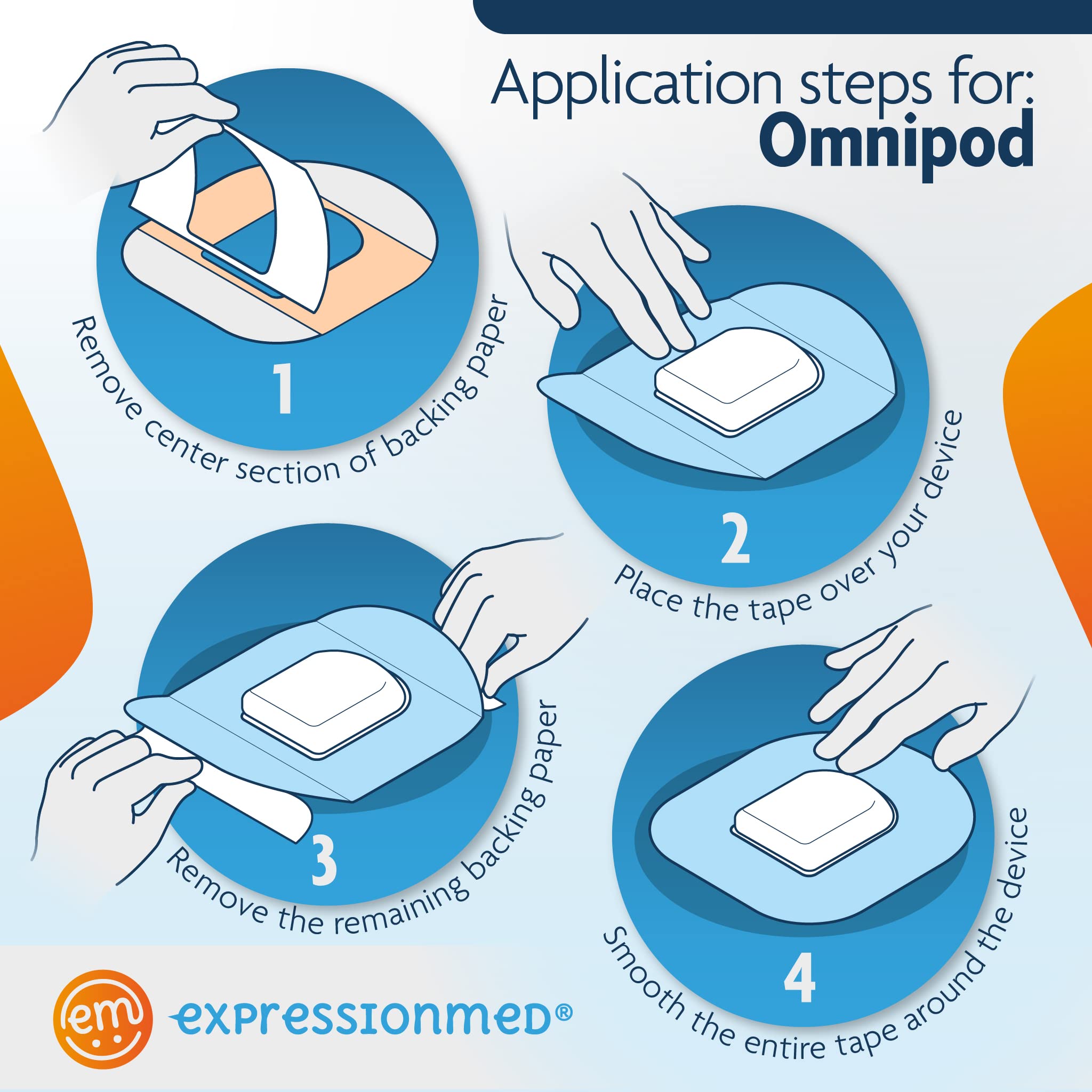 ExpressionMed Omnipod Adhesive Patch (5-Pack) - Waterproof CGM Tape for Diabetes Care - Made in USA with Split Backing Design - Warrior Variety Pack for Active Lifestyles & Sports