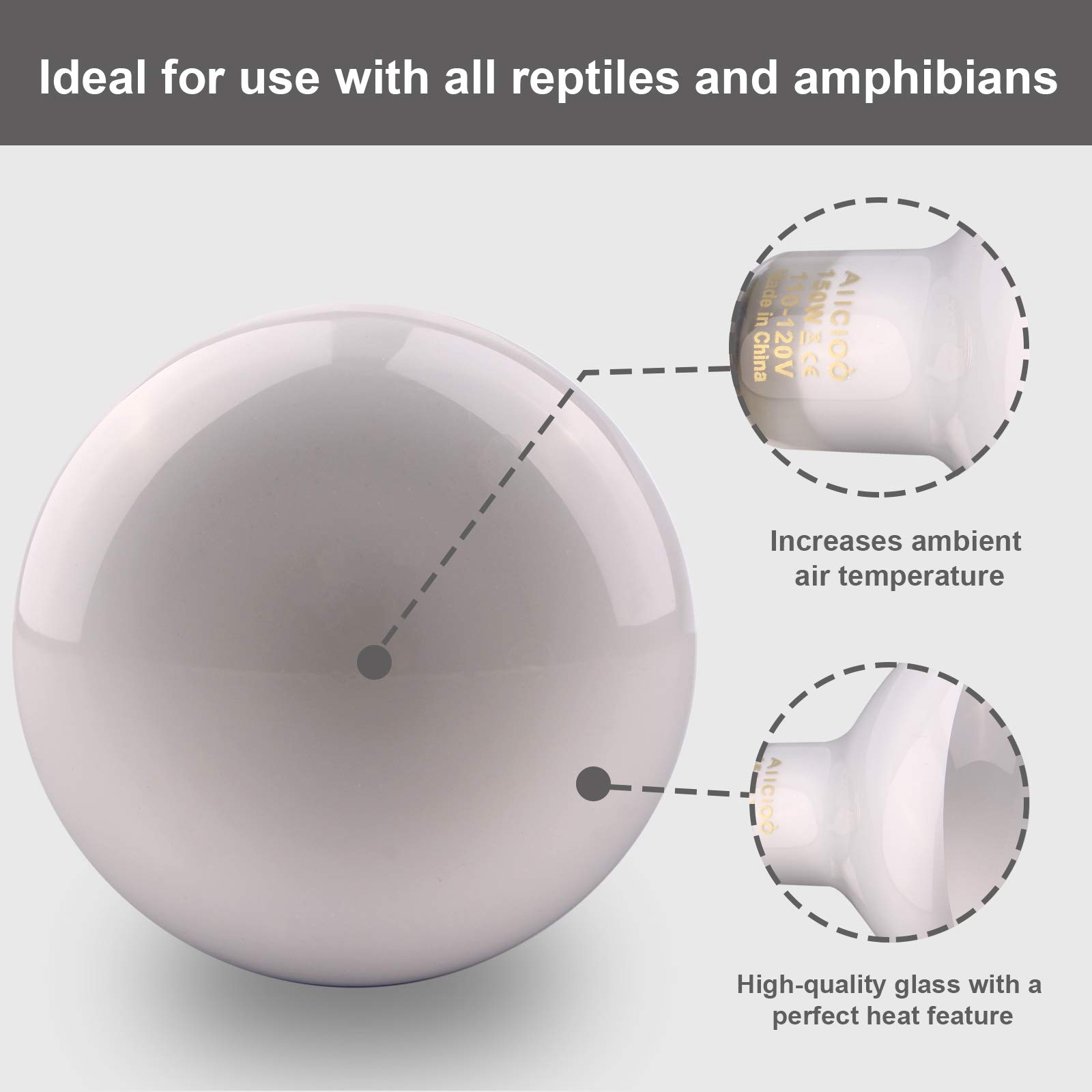 Aiicioo 150W Reptile Basking Heat Lamp Bulb - 4 Pack Daylight Bulbs for Bearded Dragons, Lizards, Turtles & Tortoises - Ideal for Terrariums, Vivariums & Reptile Habitats