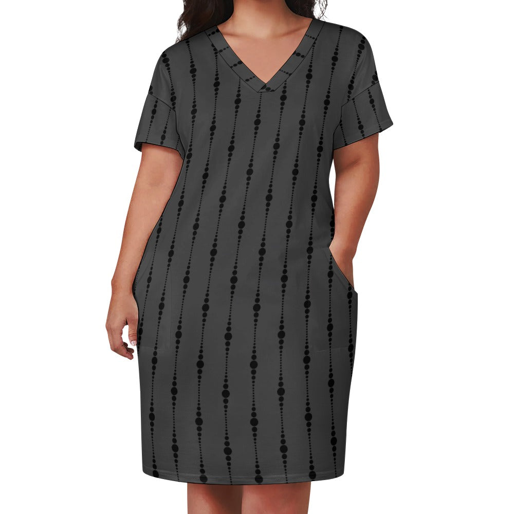 Stylish Gray and Black Loose Fit Pocket Dress for Women - Comfortable Casual Wear for Everyday, Work, and Travel
