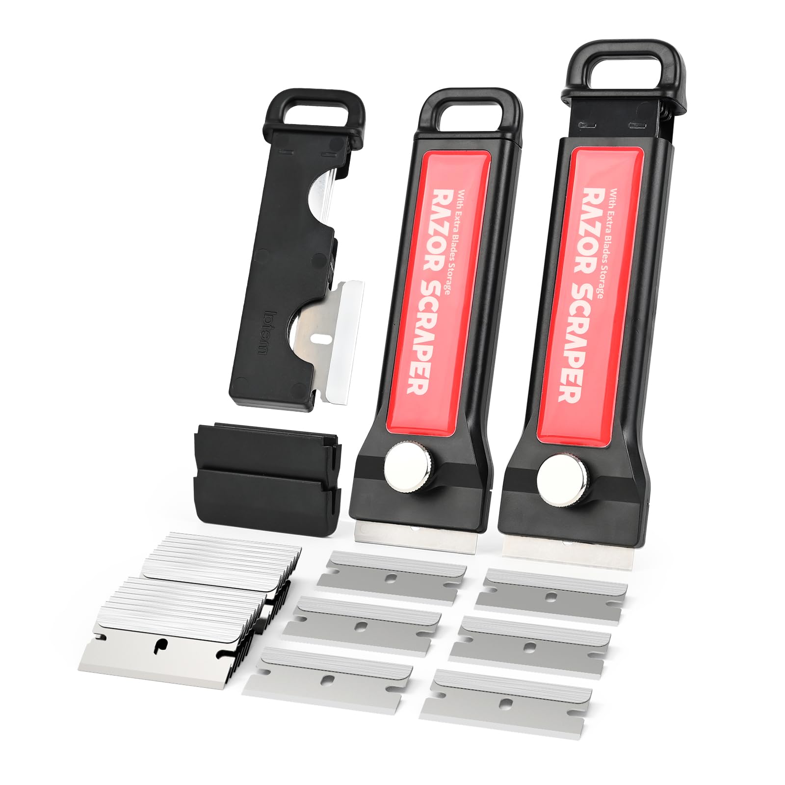 EHDIS 2-Pack Razor Blade Scraper Tool with 20 Extra Blades - Heavy Duty Glass Cooktop Cleaner, Oven Door & Stove Scraper - Paint Removal Tool with Convenient Blade Storage Box - Perfect for Kitchen Cleaning, DIY Projects & Home Maintenance