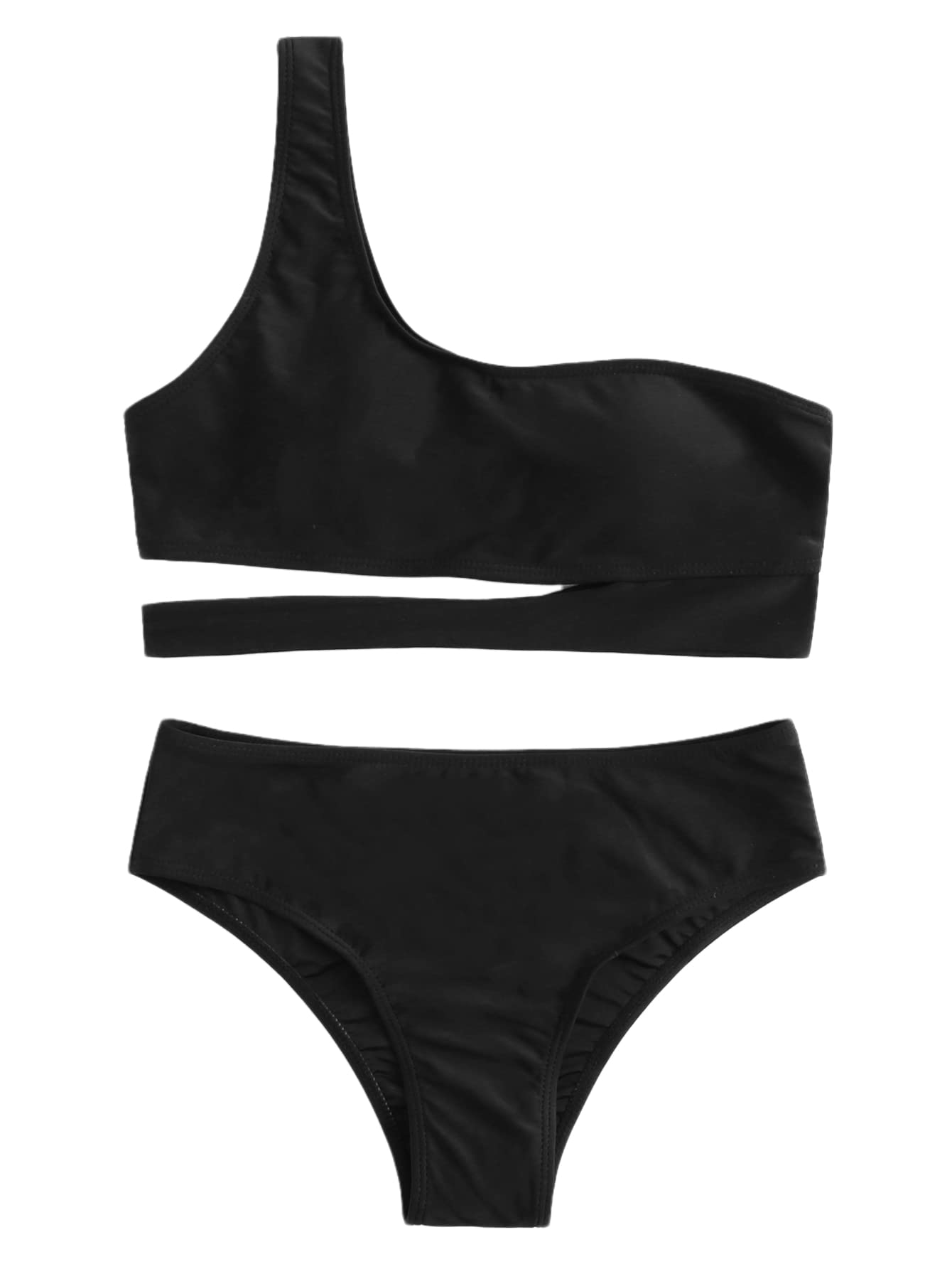 MakeMeChic Women's Sexy 2 Piece Bikini Set - Cut Out One Shoulder Swimsuit for Beach Vacation & Pool Party | High Waisted Bathing Suit with Stylish Design