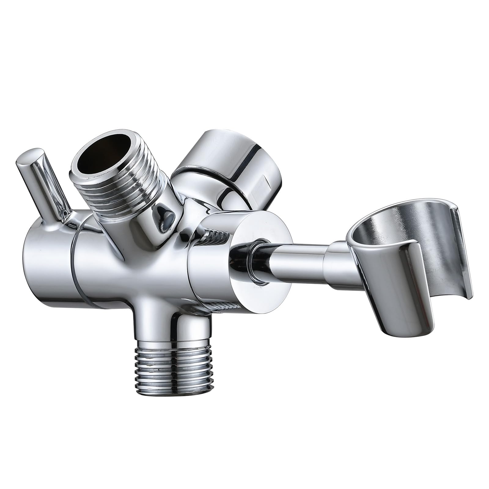 **PDPBath 3-Way Shower Arm Diverter with Handheld Holder - Universal G1/2 Brass Shower Valve for Hand Shower Hose & Extension Arm - Chrome Finish - Perfect for Bathroom Upgrades & Spa-Like Showers**
