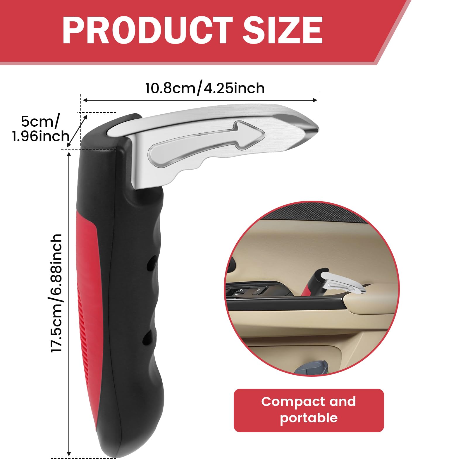 2 Pcs Multifunction Car Door Assist Handle with Seatbelt Cutter & Window Breaker - Portable Automotive Support Handles for Elderly & Emergency Use, Ideal for Daily Commute & Road Trips (Red)