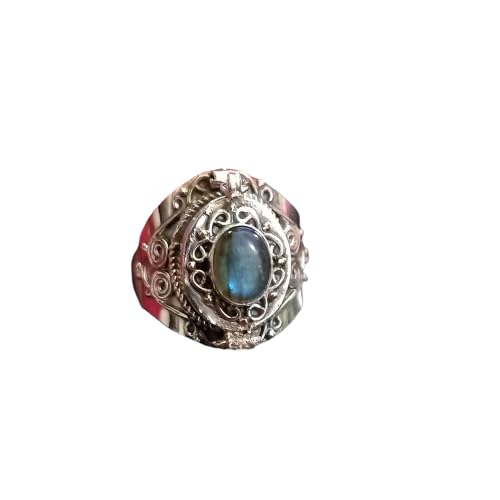 Labradorite Ring with Blue Flash - December Birthstone & Healing Crystal Jewelry | Poison Box Ring for Secret Messages & Locket Storage | Natural Gemstone Gift for Women (Perfect for Spiritual Healing, Special Occasions & Unique Fashion Statements)