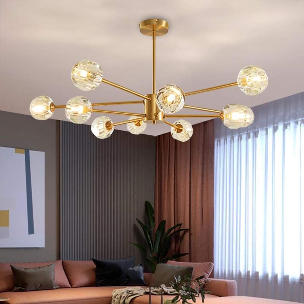 Nileco Modern Crystal Chandelier - Copper Branch Ceiling Light for Living Room, Bedroom & Dining Room | Elegant Luxury Lighting for Home Decor & Special Occasions