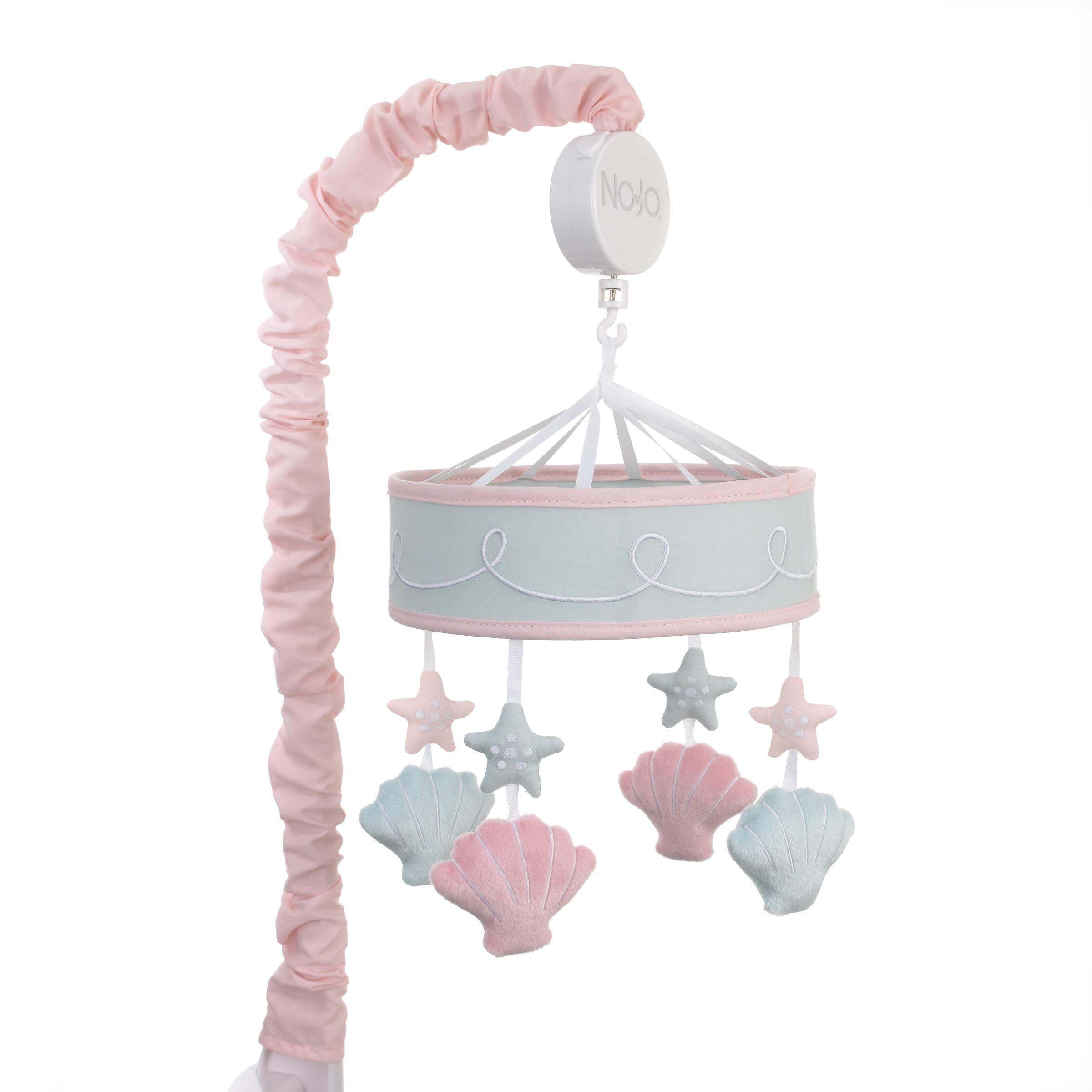 NoJo Sugar Reef Mermaid Whimsy Musical Mobile - Nursery Crib & Changing Table Baby Mobile with Aqua Pink Shells & Starfish - Perfect for Soothing Newborns & Decorating Ocean-Themed Nurseries