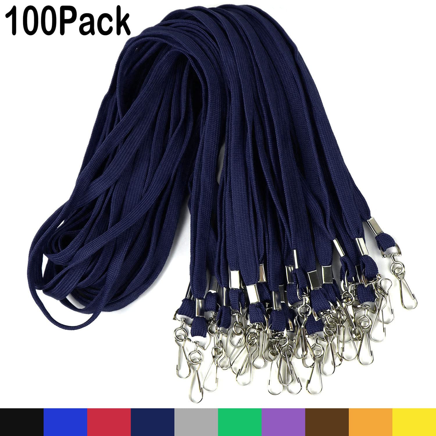 Durable Flat Badge Lanyards with Swivel Hooks - 100 Pack for Office & Events