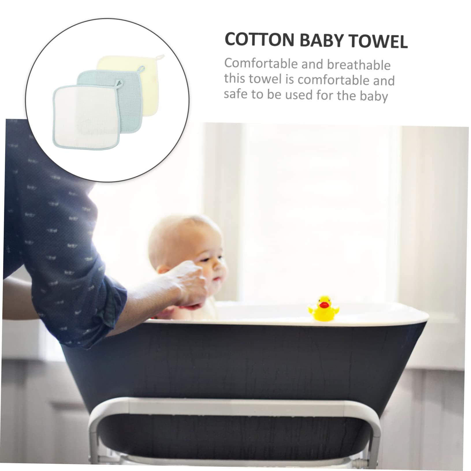 GLSTOY 3-Pack Baby Towels - Soft Cotton Absorbent Washcloths for Newborn & Infant Bath, Face & Hand Washing - Gentle Machine Washable Baby Care Essentials for Nursery, Diaper Bag & Travel