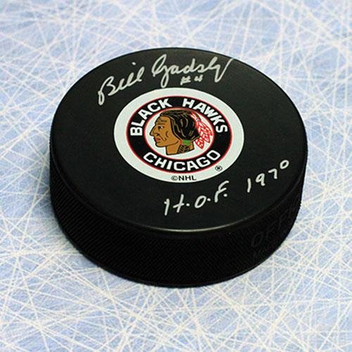 Bill Gadsby Autographed Chicago Blackhawks Hockey Puck with Hall of Fame Certificate - Official NHL Collectible - Perfect for Sports Memorabilia Displays & Hockey Fan Gifts