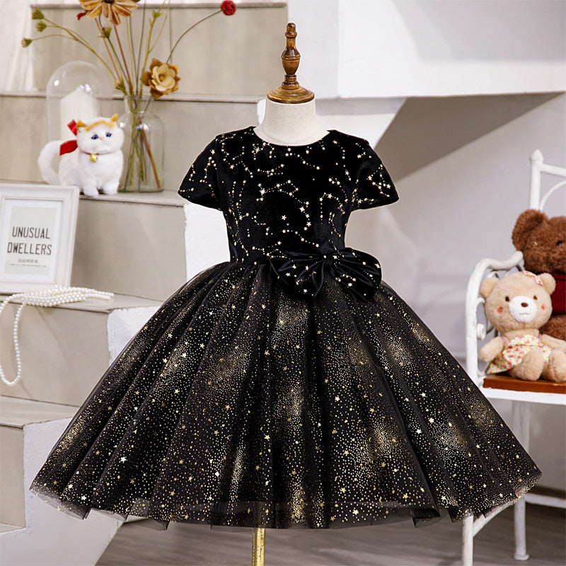 Sparkly Black Sequin Flower Girl Dress with Cap Sleeves - Elegant A-Line Design for Weddings, Pageants & Special Occasions