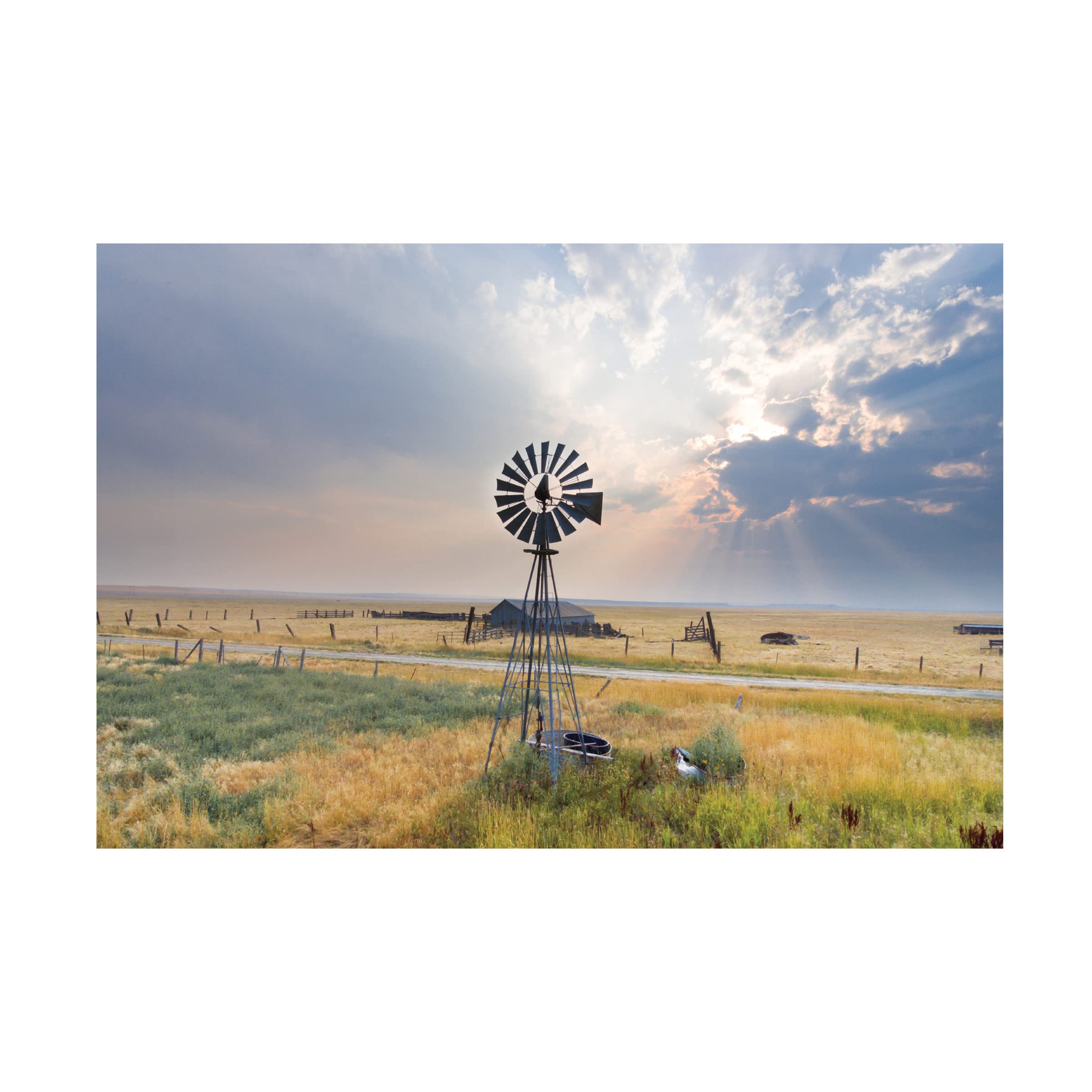 Annie Bailey Art 'Windmill Sunset' Canvas Wall Art Print - Handmade Landscape Painting for Living Room, Bedroom & Office Decor