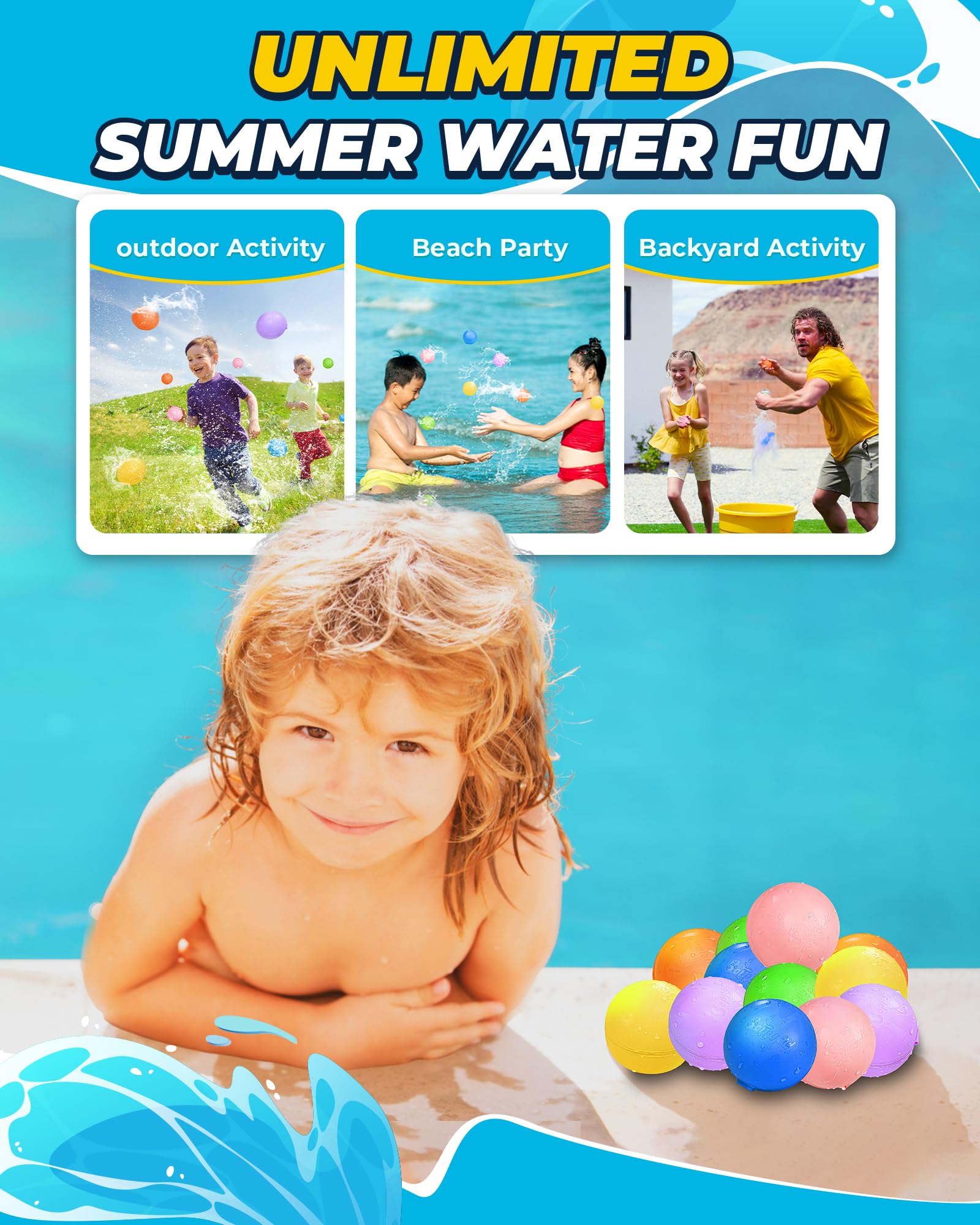 SOPPYCID Reusable Magnetic Water Balloons - 6 Pack Quick Fill Self Sealing Water Bombs for Kids & Adults - Fun Outdoor Summer Toys for Water Polo Fights, Pool Parties, Backyard Games, and Beach Activities - Includes Storage Bag