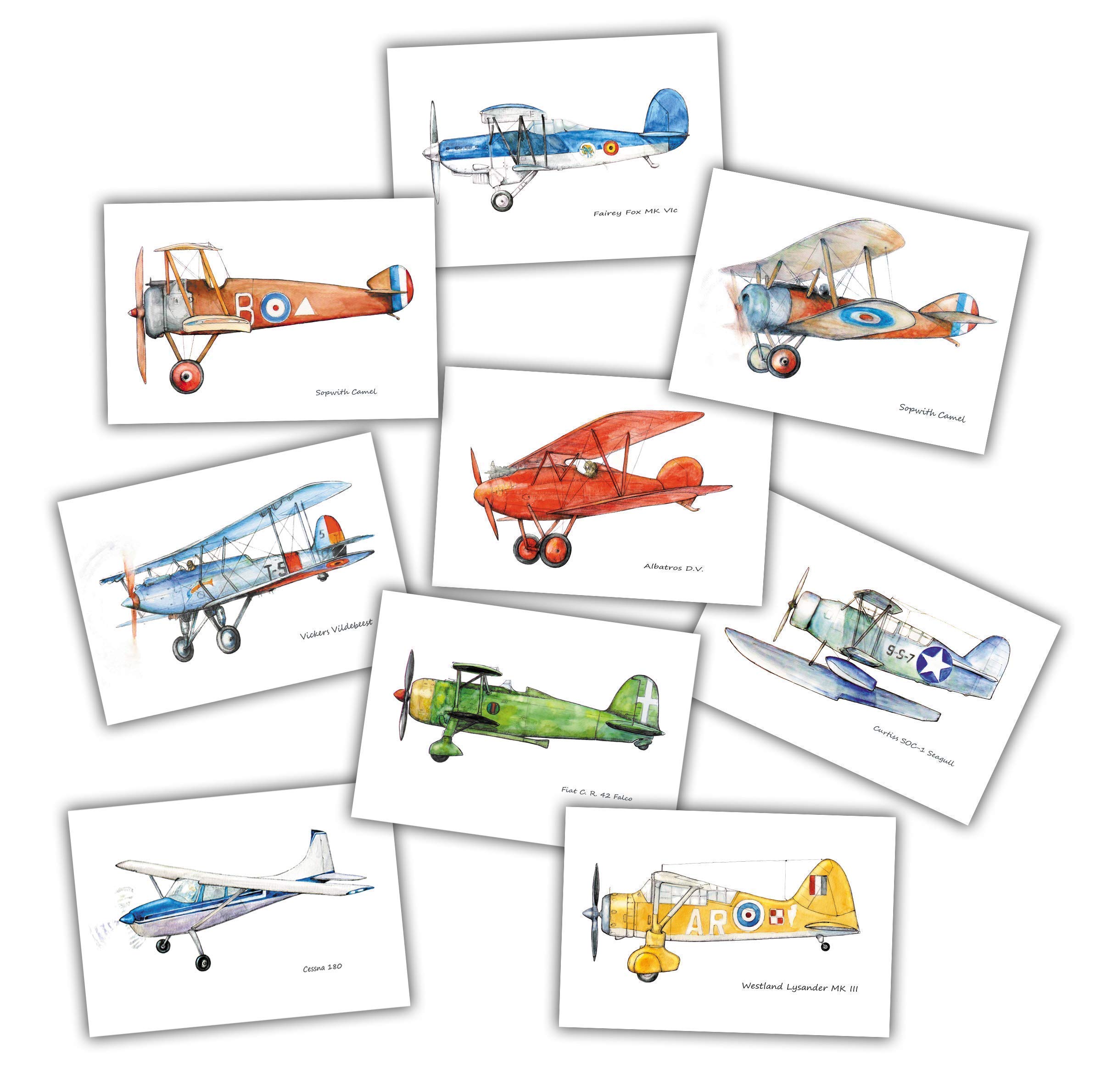 Vintage Aviation Themed Postcards Set of 9 - Retro Airplane Collectible Cards for Travel Enthusiasts, Pilot Gifts & Airplane Theme Party Decorations