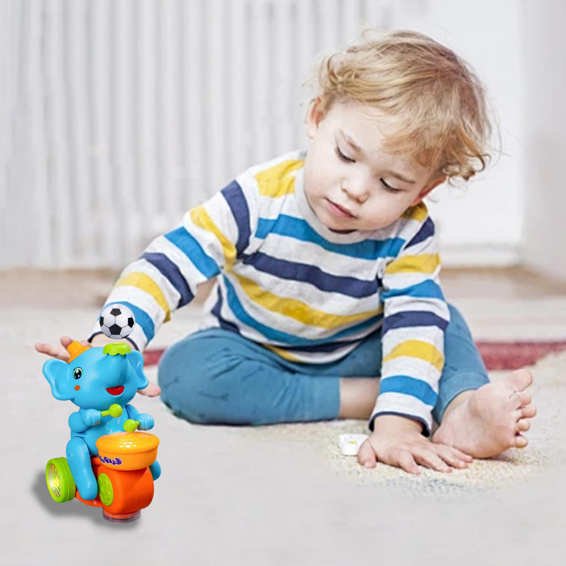 Electric Walking Elephant Toy with Drum, Floating Ball & LED Lights - Musical Baby Crawling Toy with Sounds for Ages 3+ | Educational Learning Toy for Toddlers | Perfect for Playtime, Birthday Gifts & Early Childhood Development