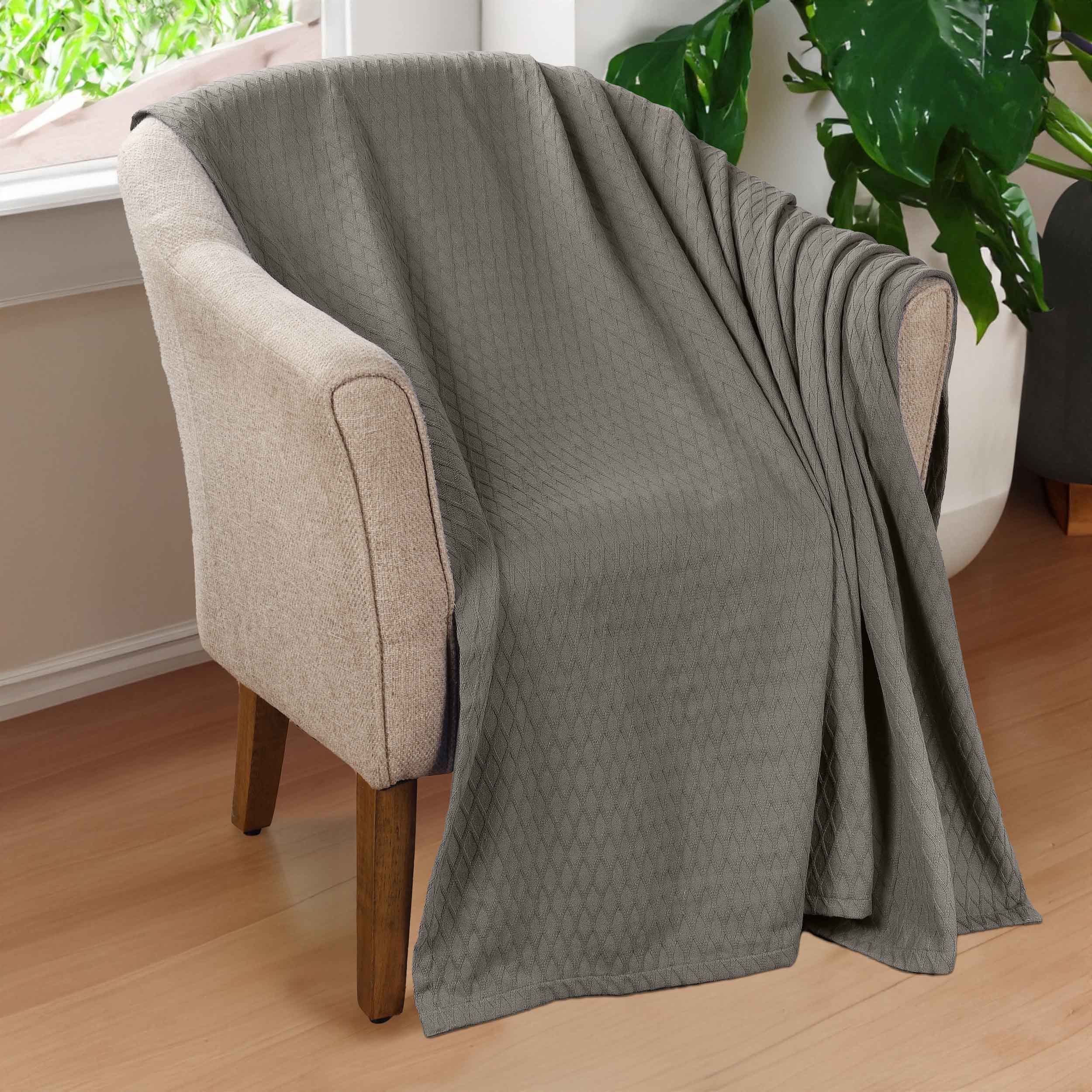 Premium Cotton All-Season Diamond Pattern Bed Blanket & Sofa Throw - Soft Cozy Blanket for Bedroom, Living Room, Travel and Gift Giving