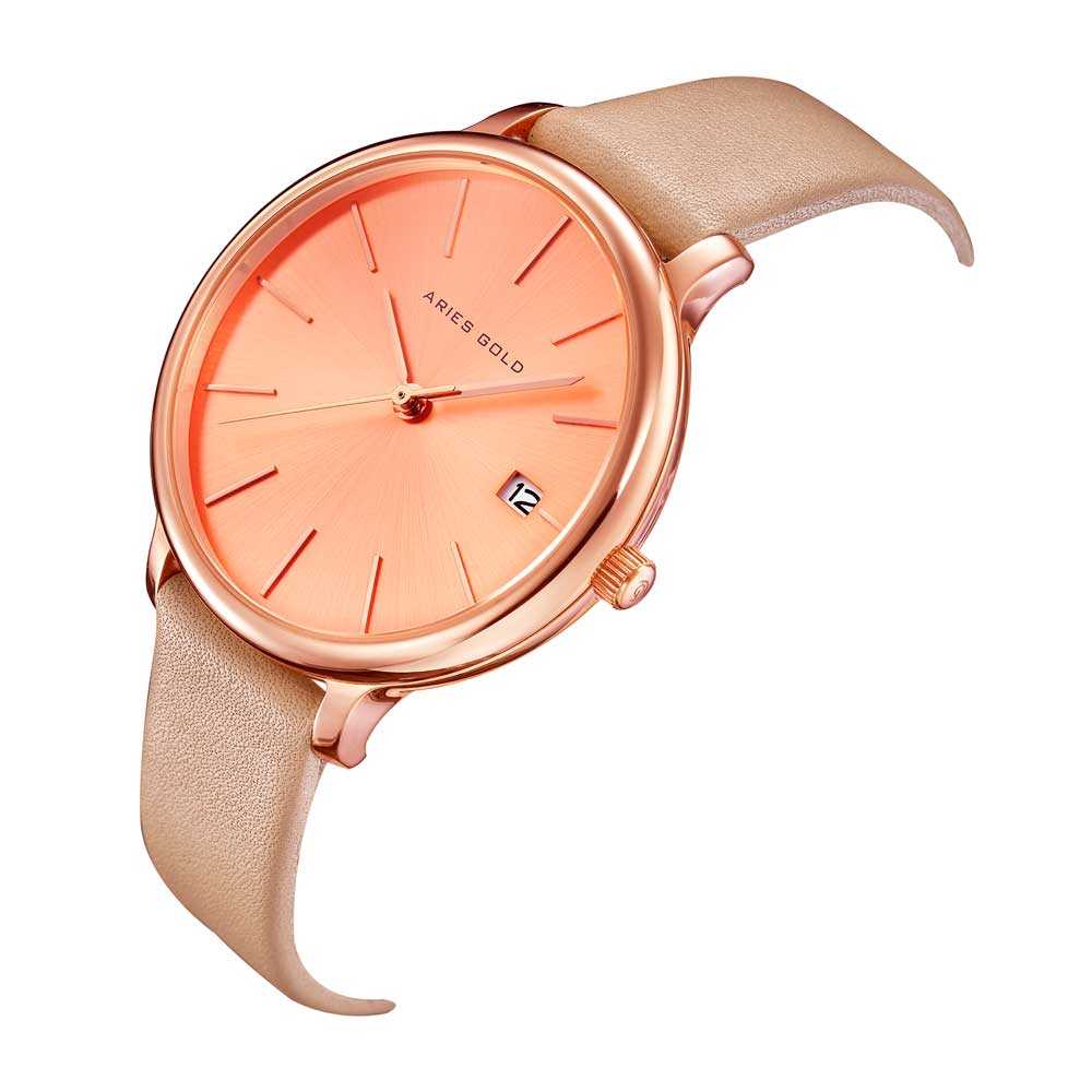ARIES GOLD ENCHANT FLEUR Rose Gold Stainless Steel Women's Watch with Leather Strap - Elegant Dress Watch for Women, Perfect for Office, Party & Special Occasions