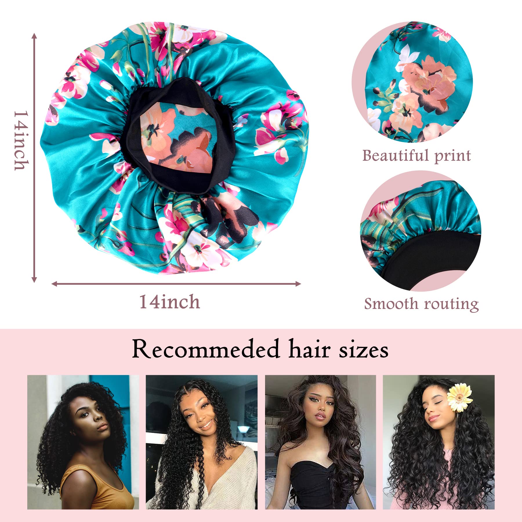 Silk Sleep Bonnet for Women - 4 Pack Satin Hair Bonnet for Natural Hair Protection - Soft & Breathable Night Cap for Curly, Afro, Braided Hair - Perfect for Sleeping, Travel & Home Hair Care