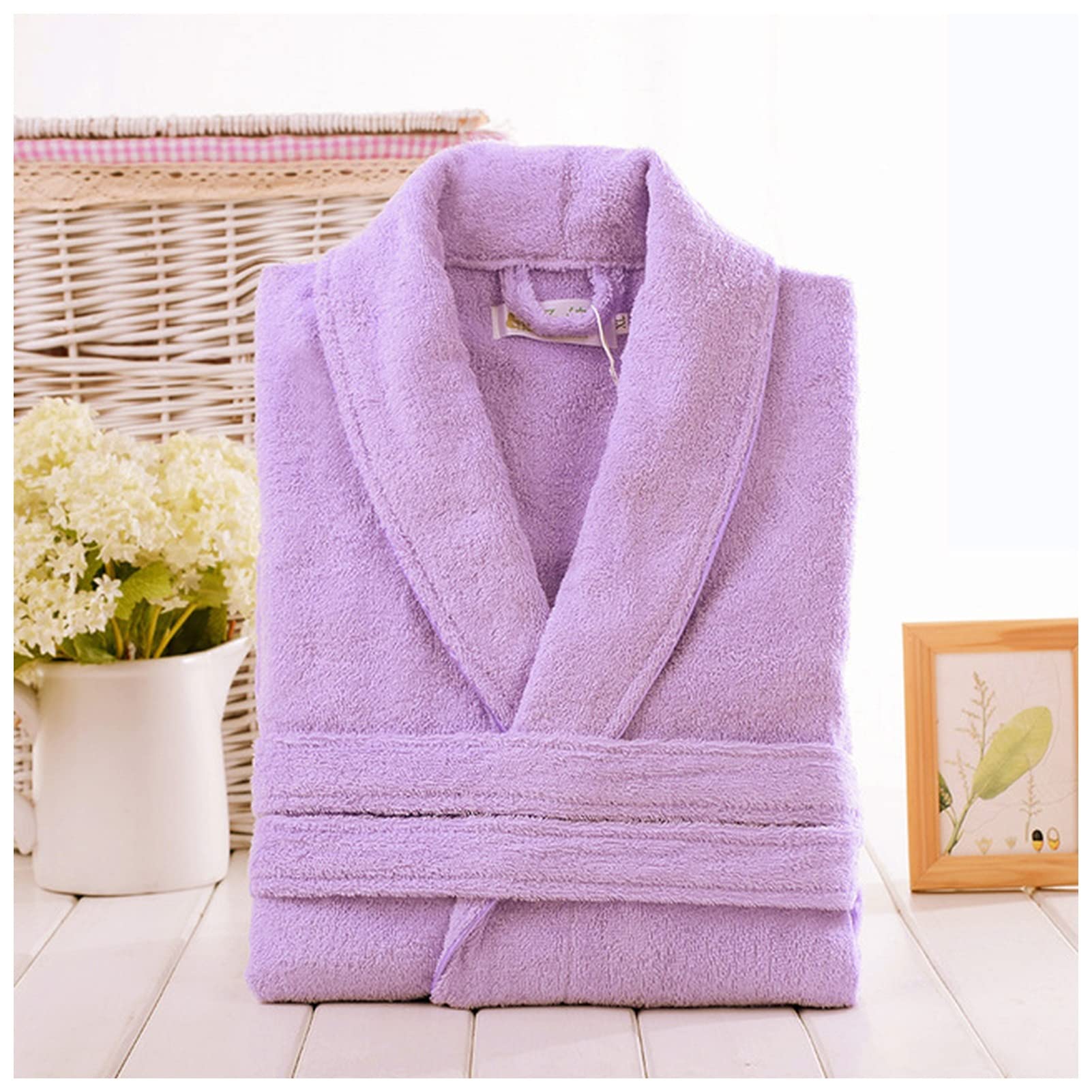 Chaber 100% Cotton Unisex Bath Robe & Towel Set - Soft Terry Cloth Robe for Men & Women, Sleepwear, Loungewear, Home Spa (Purple, Size L) - Perfect for Relaxation, Bathroom, Poolside & Cozy Evenings