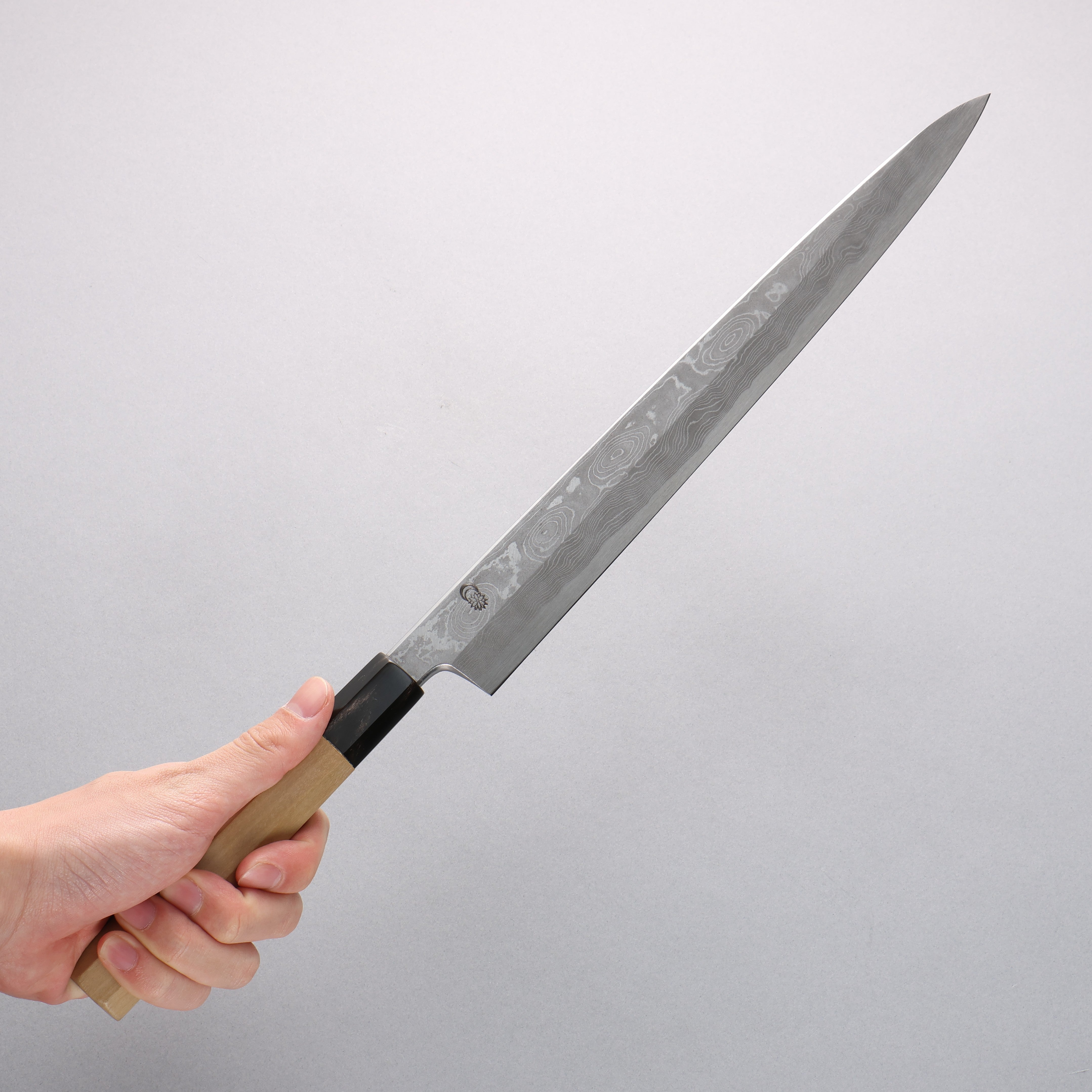 Premium Kikuzuki Blue Steel No.1 Damascus Yanagiba Sushi Knife 300mm with Magnolia Wood Handle - Professional Japanese Sashimi & Sushi Preparation Tool for Chefs & Home Cooks