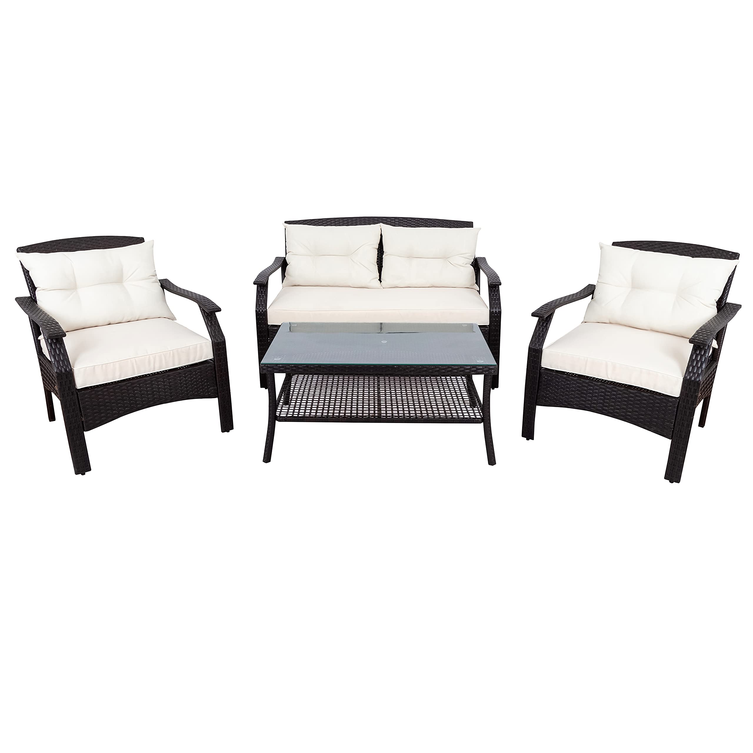 4-Piece Outdoor Patio Furniture Set with Coffee Table & Soft Cushions - 2 Chairs Conversation Set for Porch, Garden, Backyard, Poolside - Durable Weather-Resistant Wicker for Relaxing & Entertaining Outdoors