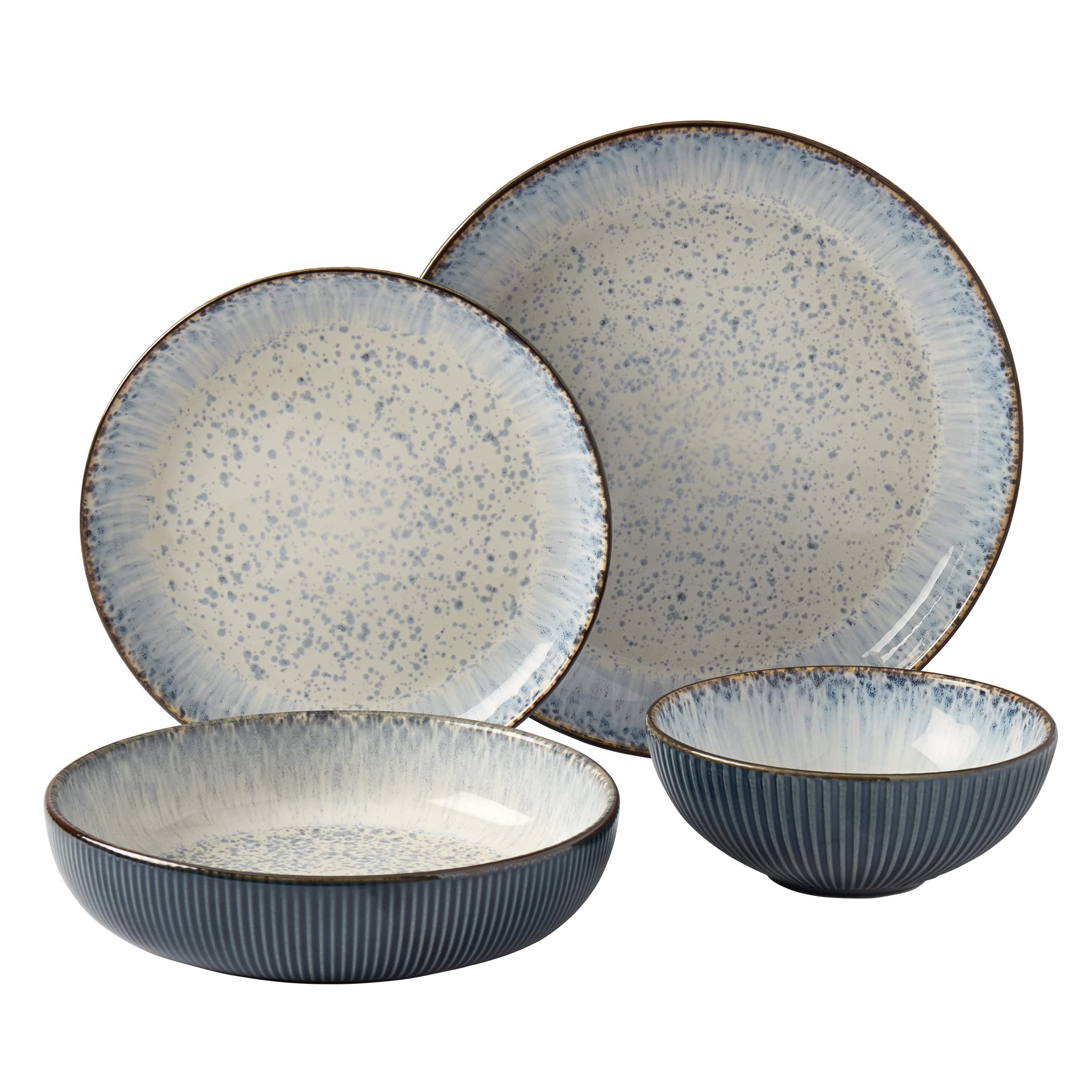 Speckled Farmhouse Dinnerware Set - 16-Piece Stoneware Plates & Bowls for Dining, Entertaining & Gifting