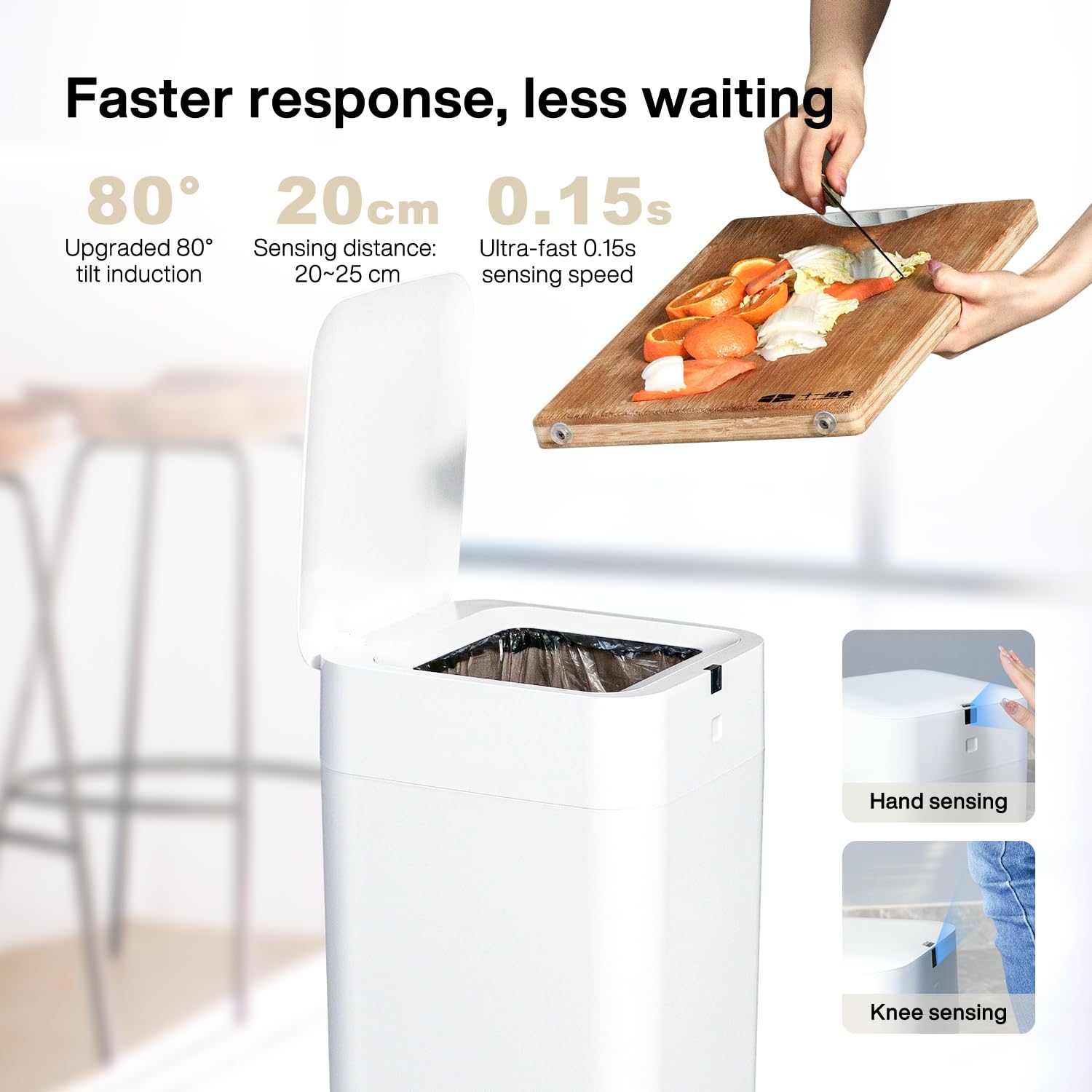 Automatic Trash Can 8 Gallon - Self Sealing Smart Motion Sensor Garbage Bin with Lid - Touchless Self-Changing Wastebasket for Kitchen, Bathroom, Bedroom & Office - Includes 6 Refill Rings (White, L2) - Perfect for Hygienic Home & Commercial Spaces