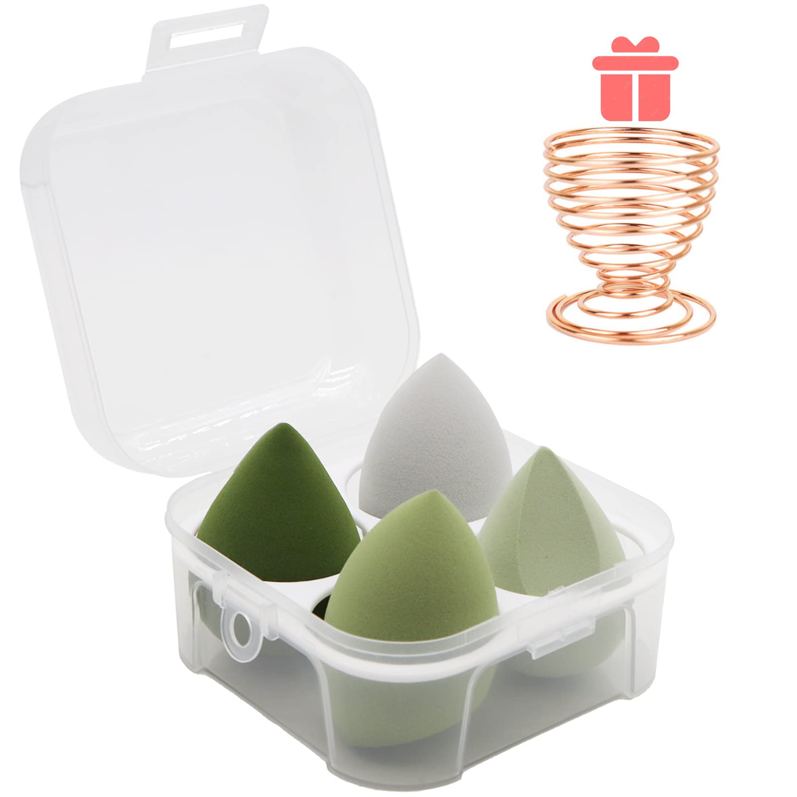 5-Piece Makeup Sponge Set - 4 Beauty Blenders with 1 Holder & Egg Case for Flawless Cream, Powder & Liquid Application | Pink & Green | Perfect for Daily Makeup, Travel & Professional Use