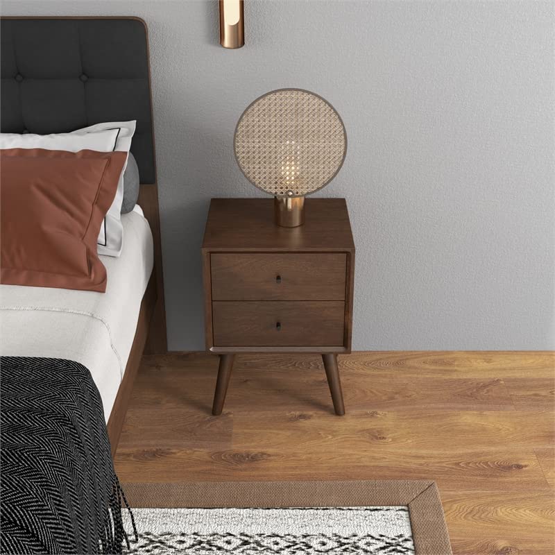 Pemberly Row Walnut Solid Wood Nightstand with 1 Drawer - Bedside Table for Bedroom, Living Room & Guest Room - Rustic Wooden End Table with Storage