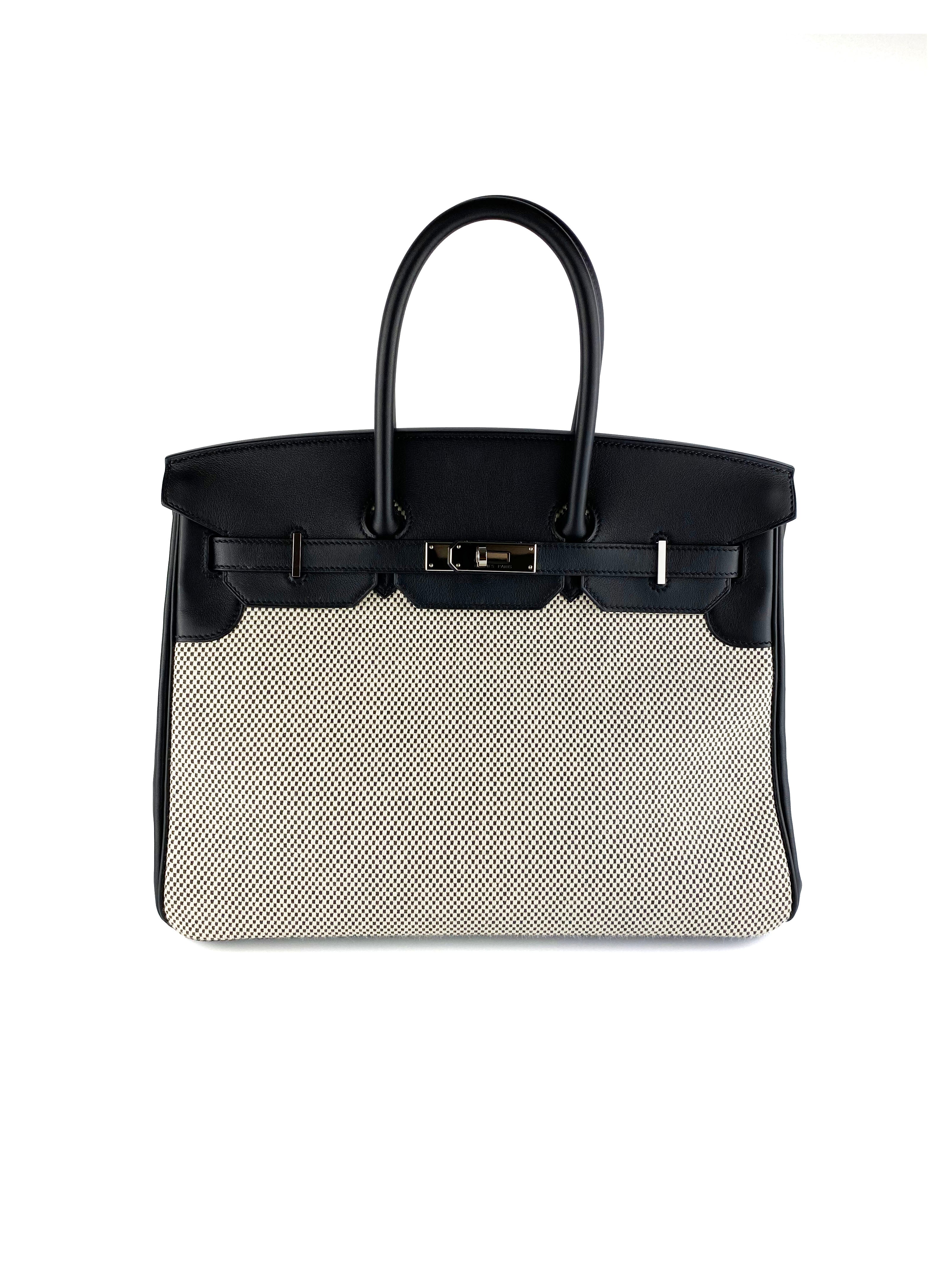 Authentic Hermes Birkin 35 Black Swift Leather & Toile Criss Cross Bag - Luxury Handbag for Women, Perfect for Work, Travel & Special Occasions